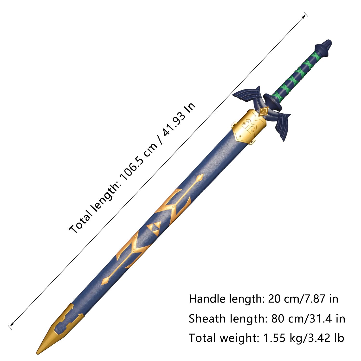 Authentic Replica Master Sword - Samurai Sword Collection for Decoration & Cosplay | Full Tang Blue Metal Sheath | Non-Sharp Anime Game Prop | Perfect for Skyward Sword & Japanese Themed Displays