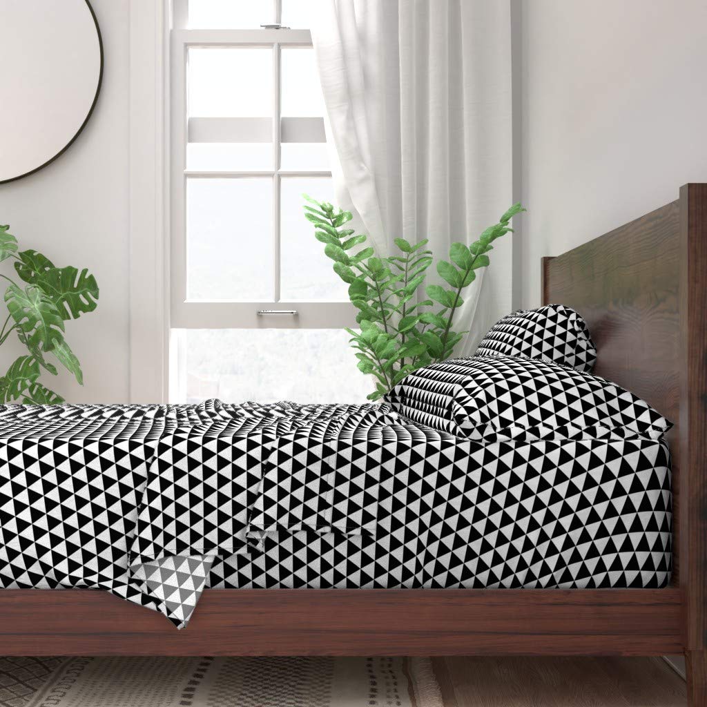 Premium 100% Cotton Twin Sheet Set - 3pc Modern Geometric Triangle Print in Black & White | Soft & Breathable Bedding for Home, Dorm, or Guest Room