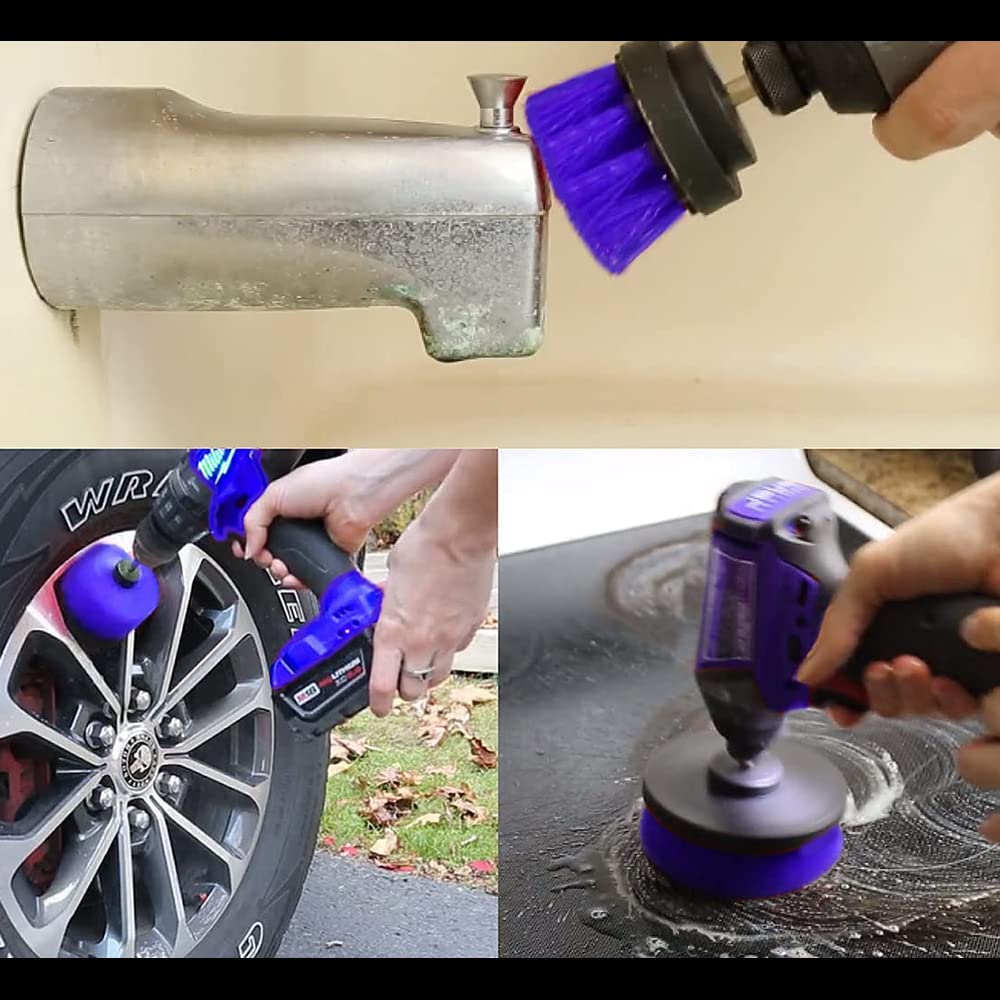 3 Pack Drill Brush Set - Power Scrubber Brush Attachment for Drill, Heavy Duty Cleaning Brush Kit for Bathroom, Car, Rug, Floor, Tub, Shower, Tile & Kitchen - Perfect for Deep Cleaning Grout, Stains & Hard to Reach Corners (Blue)
