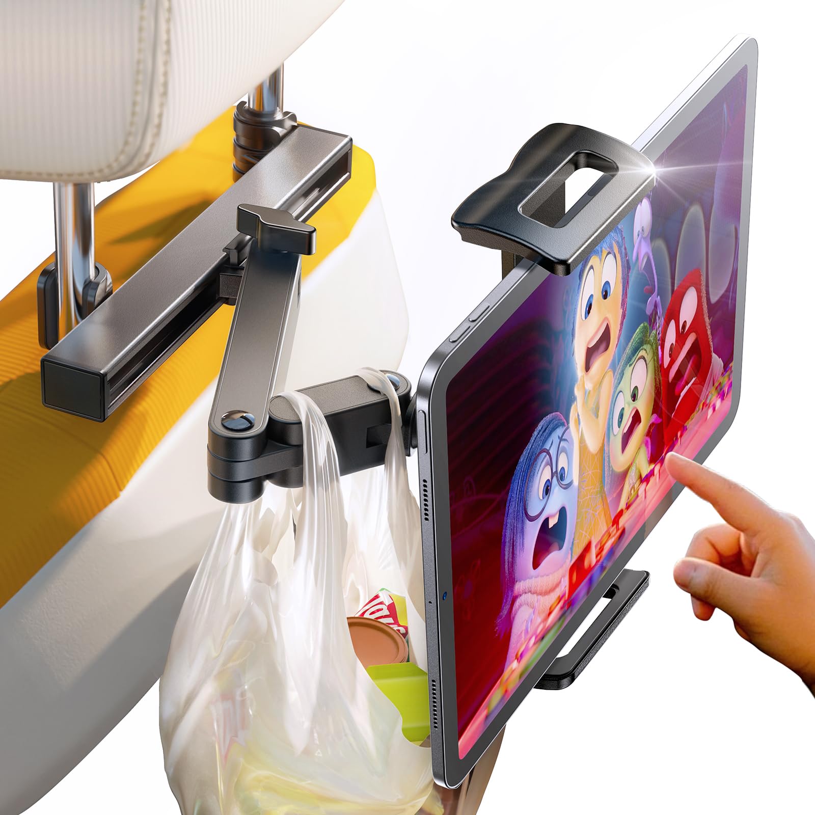 LISEN iPad Car Mount Headrest Holder - Adjustable 3-in-1 Extendable Arm for iPad Pro/Air/Mini 10th, Fire HD 10 & Kindle 4.7-11.9
