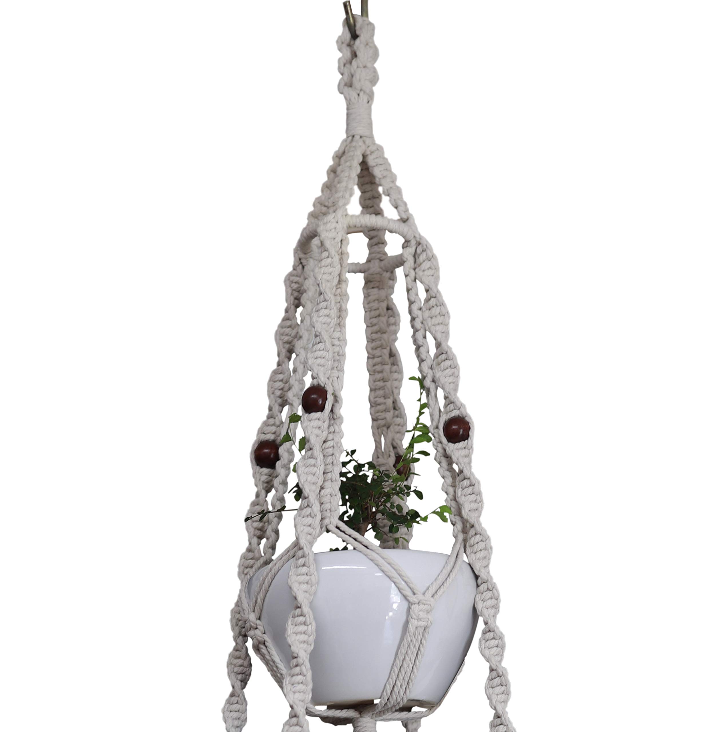 Macrame Plant Hanger with 4-Leg Double Deck Design - Holds Two 8-12 Inch Pots - 68 Inch Hemp Rope Hanging Planter Basket for Indoor & Outdoor Use (Ivory White) - Perfect for Boho Home Decor, Balcony Gardens, and Living Room Plant Displays