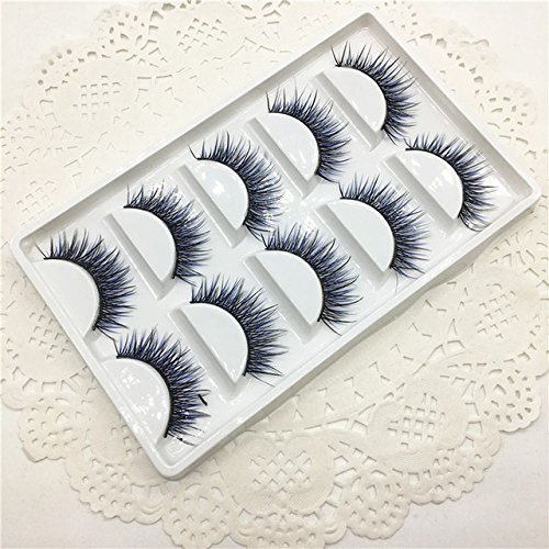 5 Pairs 14mm Cross Thick False Eyelashes Set - Handmade Long Black & Blue Lashes for Dramatic Eye Makeup | Perfect for Parties, Halloween & Special Occasions