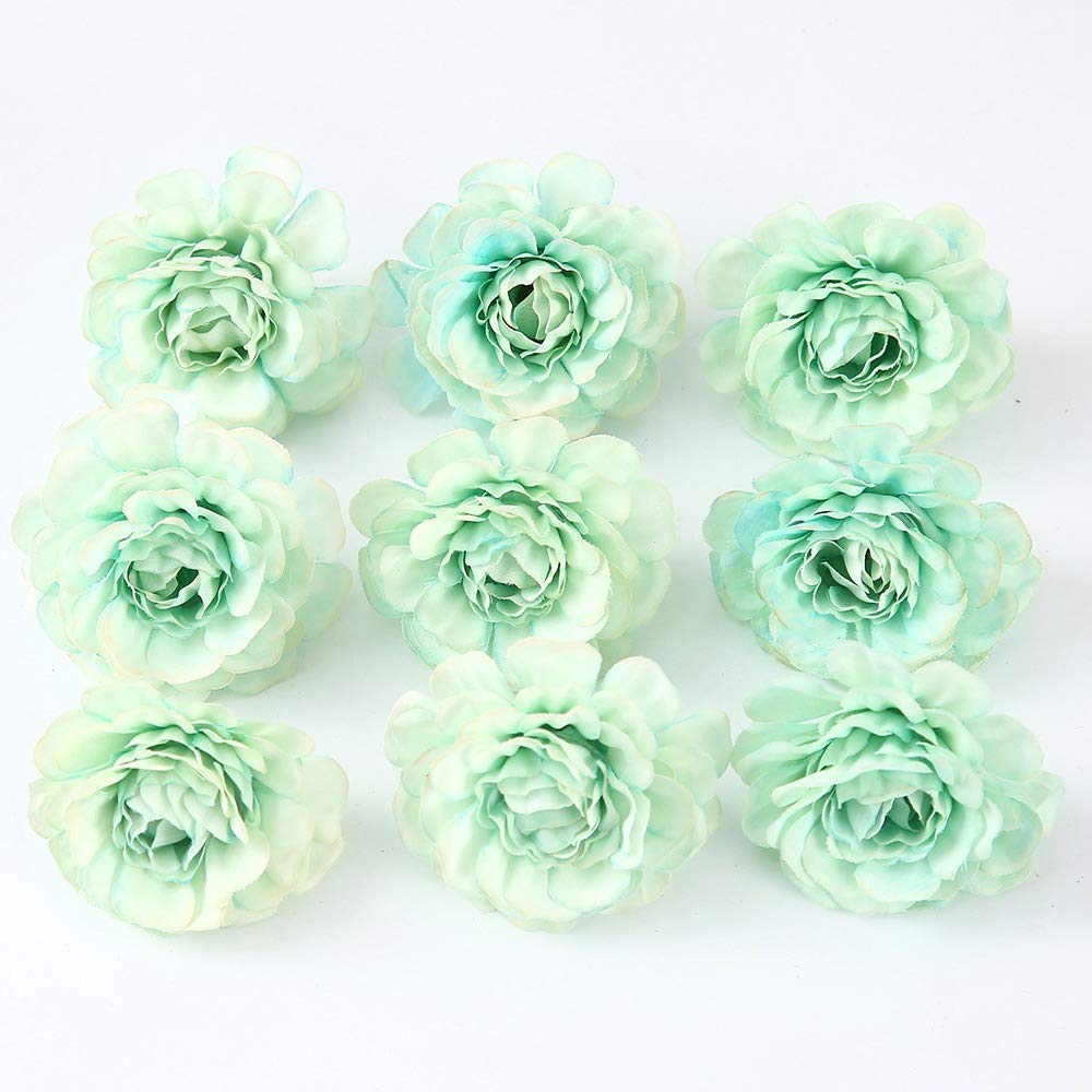 15pcs 5cm Silk Rose Heads - Artificial Flowers for Wedding, Home Decor & DIY Crafts (Green) - Perfect for Wreaths & Centerpieces