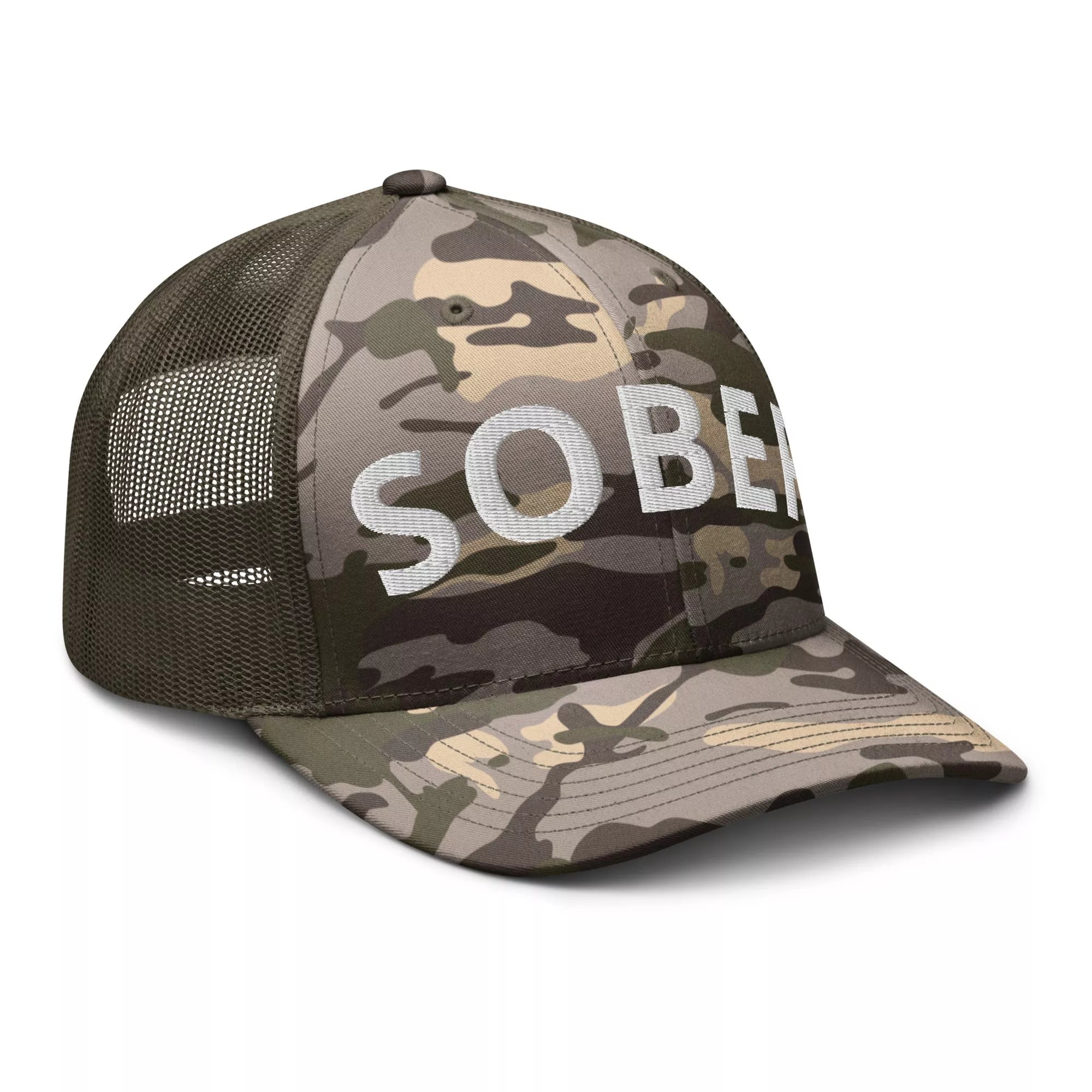 Sober Camouflage Trucker Hat for Men & Women - Adjustable Snapback Cap for Outdoor, Hiking, and Casual Wear