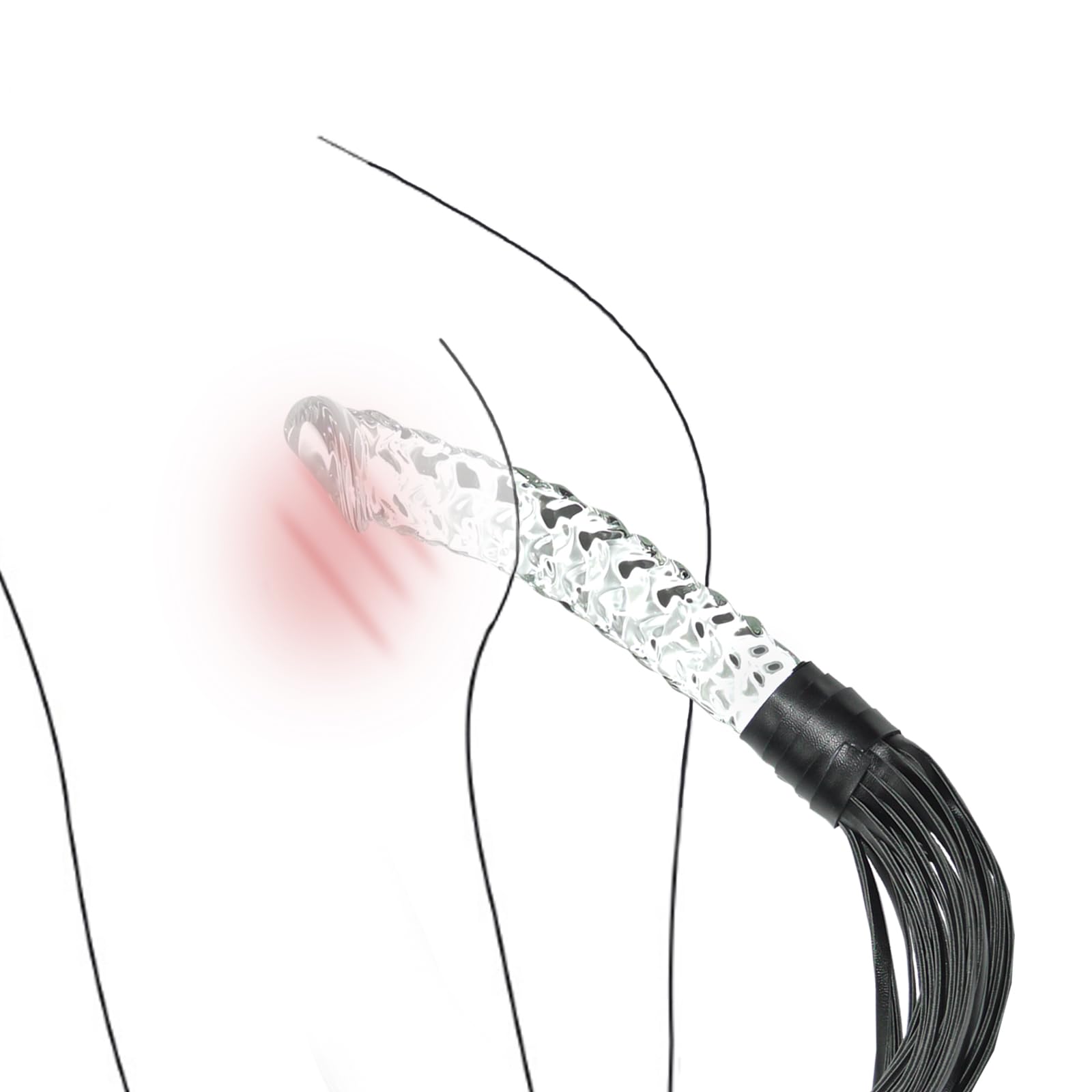 Realistic Glass Dildo with Leather Whip - SM Bondage Toy for Couples Role Play, Transparent Crystal Penis with Flogger for Men & Women, Perfect for BDSM, Anal Play & Sensual Exploration (Great for Spicing Up Bedroom Adventures)