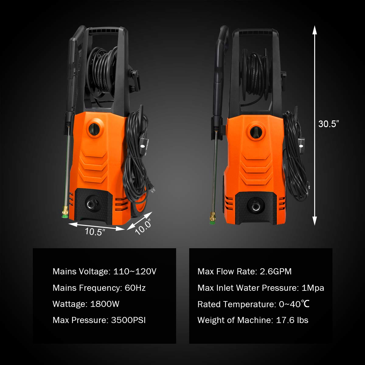 Goplus 3500PSI 2.6GPM Electric Pressure Washer - 1800W High Power Portable Pressure Cleaner with 4 Nozzles for Car, Fence, Patio, Driveway, Deck & Garden Cleaning (Orange) - Perfect for Home, RV and Outdoor Surface Deep Cleaning