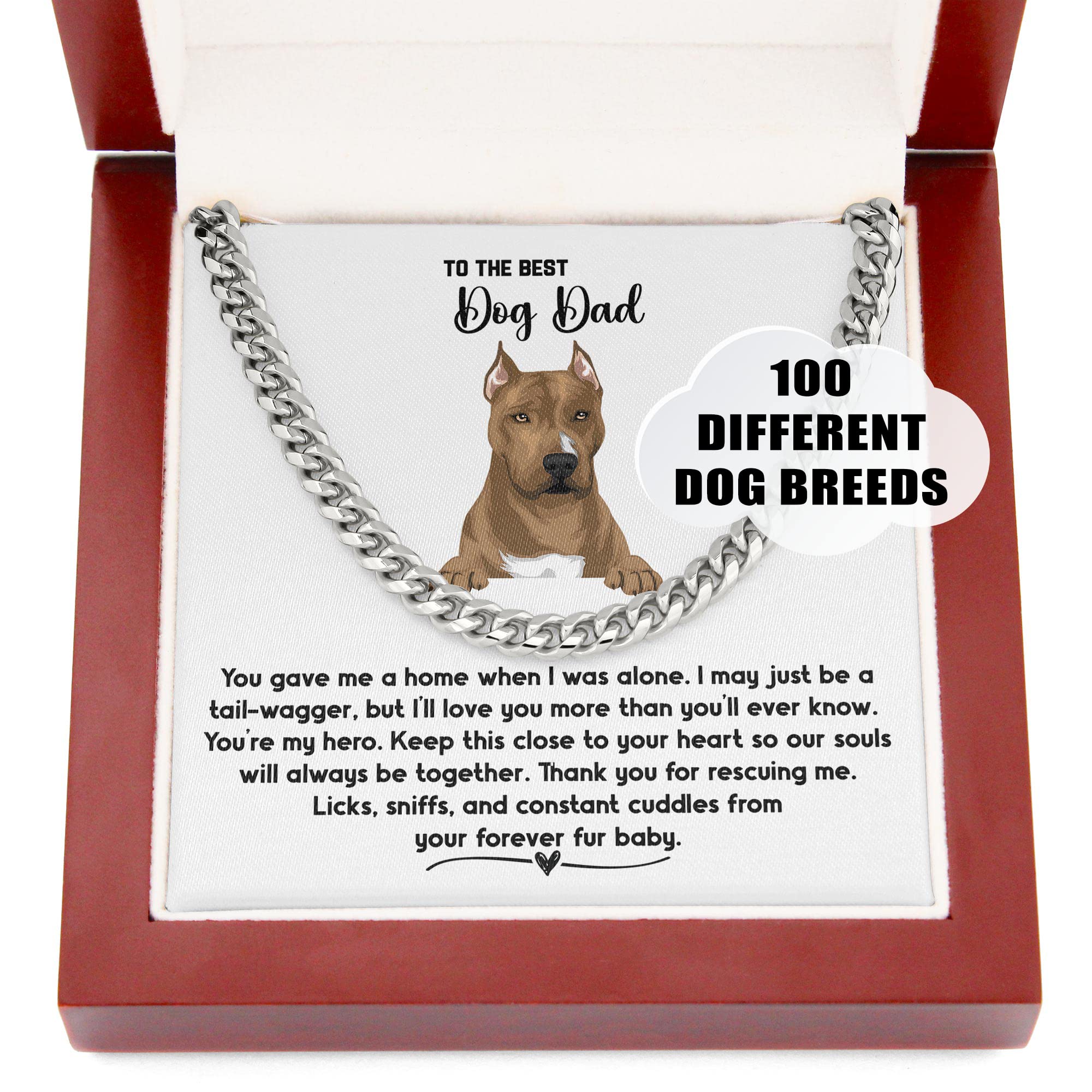Custom 100 Dog Breeds Cuban Link Chain Necklace - Perfect Gift for Dog Lovers, Father's Day, Birthday & Christmas - Ideal for Dog Rescue Owners, Dog Dads & Pet Parents (Great for Everyday Wear, Special Occasions & Gift Giving)
