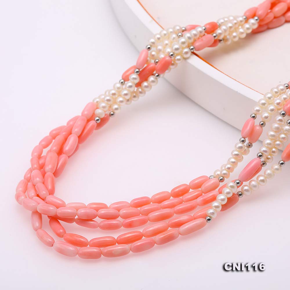 Elegant Multi-Strand Pink & White Pearl Necklace for Women - 27