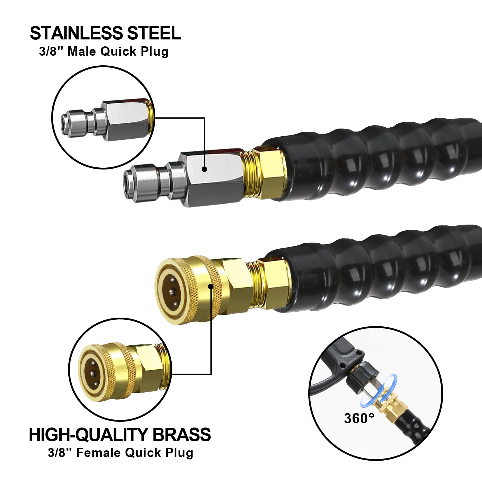 **100 Ft High Pressure Washer Hose - 3/8'' Quick Connect, 4200PSI Kink Resistant with M22-14mm Adapter - Heavy Duty Wire Braided for Hot & Cold Water - Perfect for Car Washing, Home Cleaning & Outdoor Power Washing**