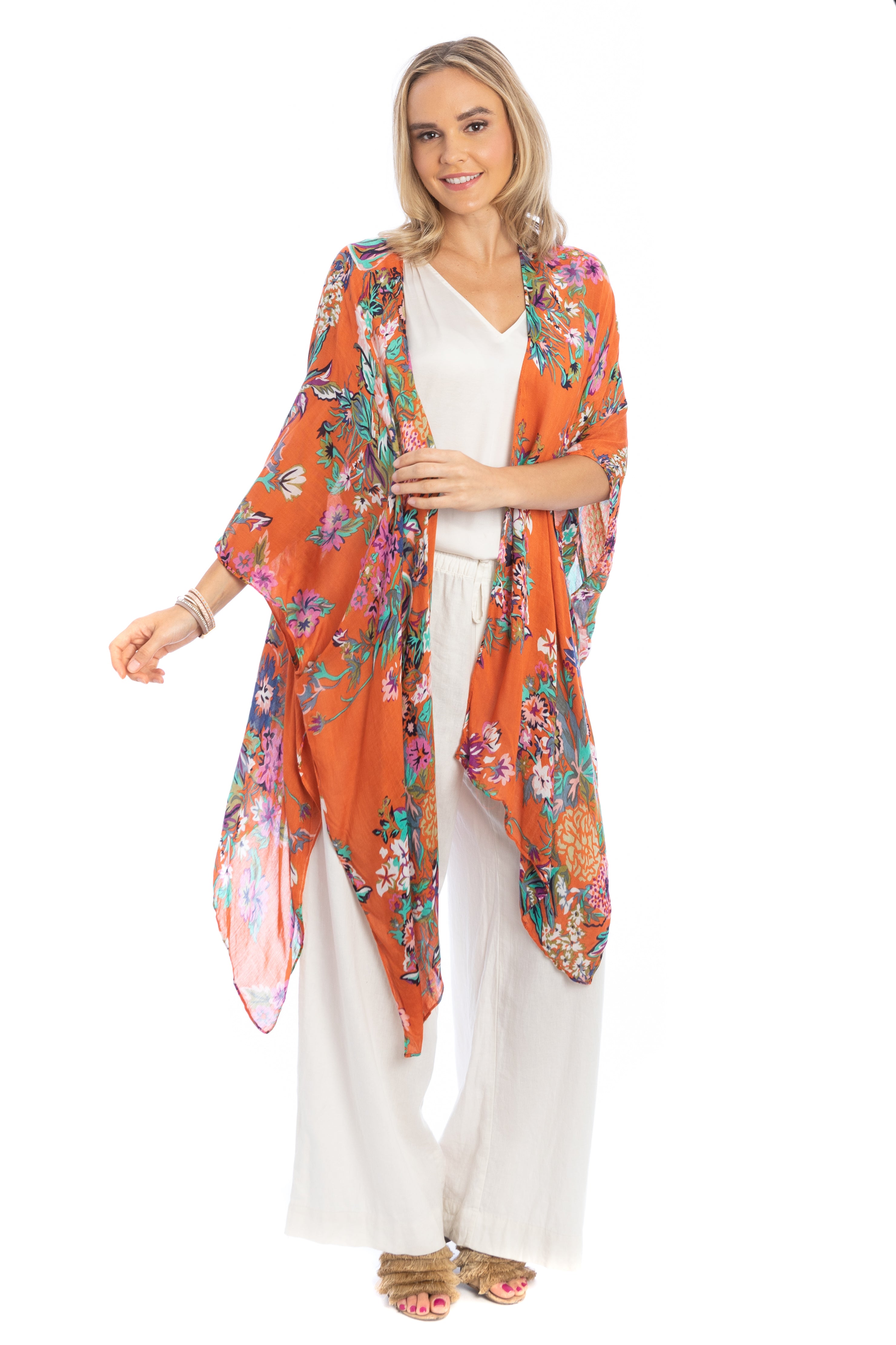 Elegant Floral Kimono Robe - Lightweight & Flowy Women's Cover Up for Beach, Pool, or Lounge Wear