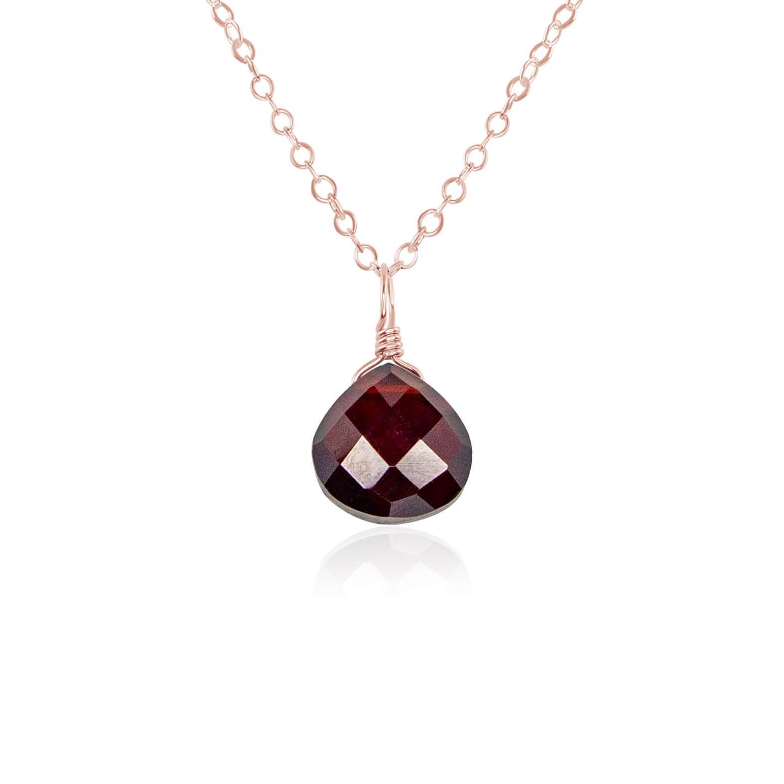Elegant Tiny Garnet Teardrop Crystal Pendant Necklace for Women - Perfect for Valentine's Day Gifts, Anniversary & Evening Parties