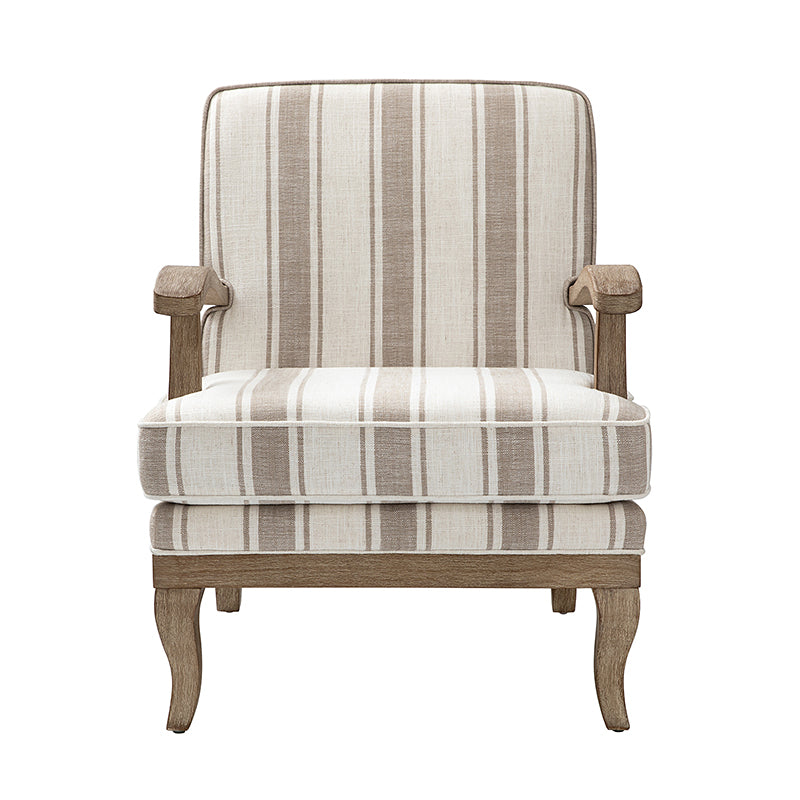 Randolph Romantic Upholstered Stripes Armchair with Solid Wood Armrests - Comfortable Living Room Accent Chair for Home Decor & Relaxation