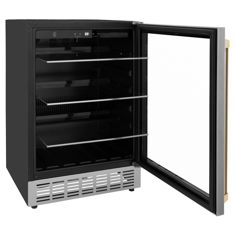 ZLINE Autograph Edition 24 Inch Stainless Steel Beverage Cooler with Champagne Bronze Accents - 154 Can Capacity - Perfect for Home Bar, Kitchen, or Office Refrigeration (RBVZ US 24 CB)