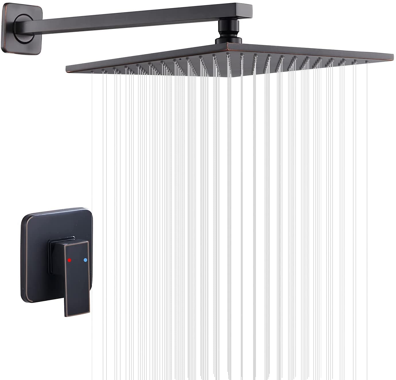 Oil Rubbed Bronze Single Function Shower Trim Kit with Rough-in Valve - 10 Inch Square Stainless Steel Rainfall Shower Head System for Bathroom - Perfect for Modern Home Spa Experience