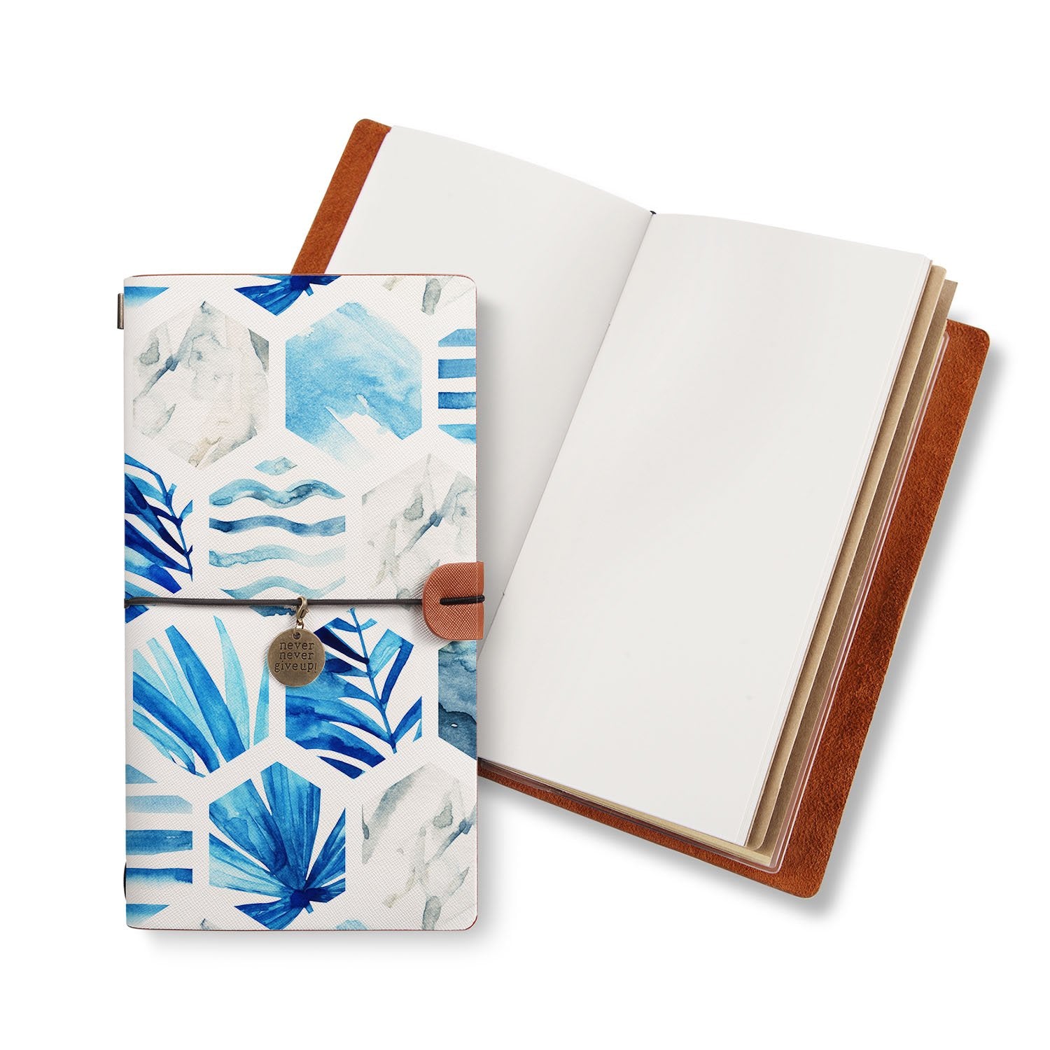 Geometric Flower Traveler's Notebook - Refillable Leather Journal for Writing & Sketching - Perfect for Travel, Bullet Journaling & Gift Giving