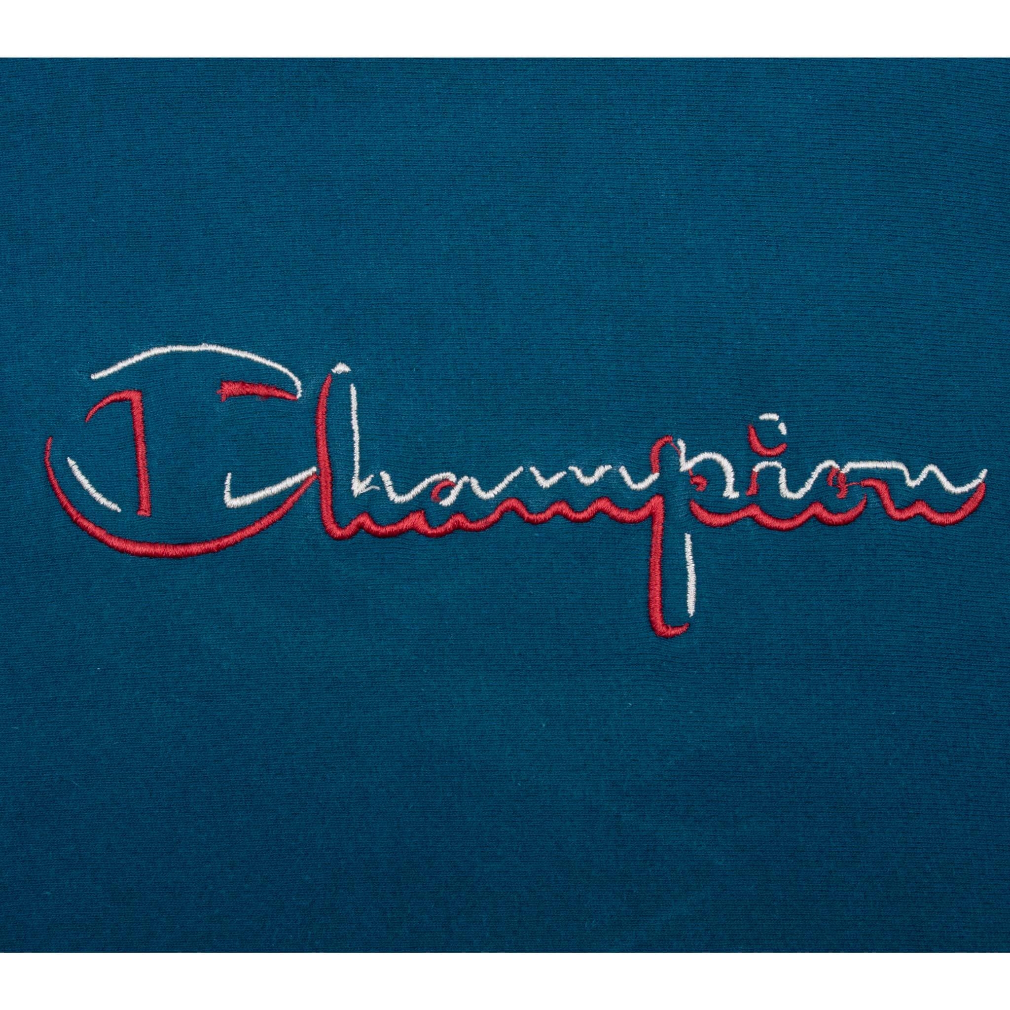 Vintage Champion Reverse Weave Spellout Cyan Sweatshirt 1990s XL Made in USA - Retro Unisex Pullover for Casual Wear & Street Style Fashion