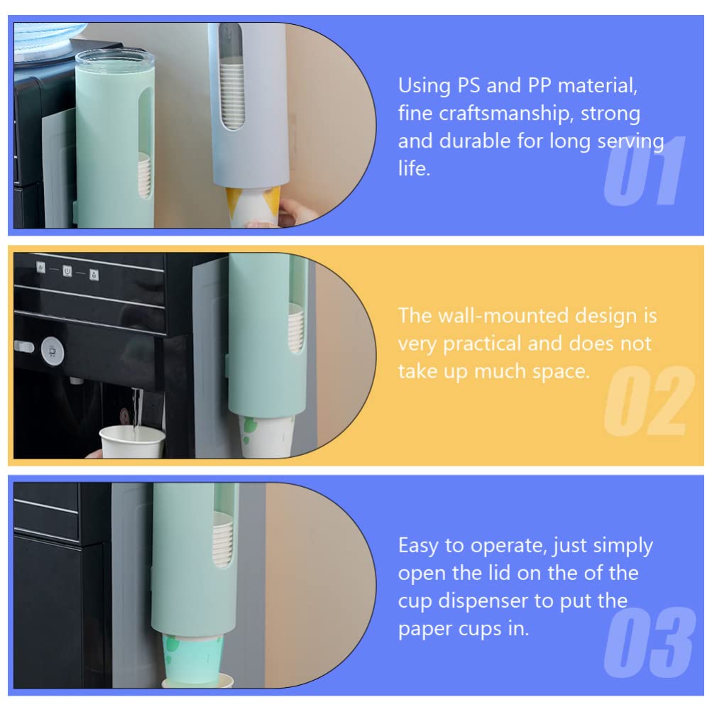 Housoutil Adhesive Cup Holder - Plastic Paper Cup Storage Organizer & Dispenser for Office, Kitchen, or Home - Hanging Wall Mount Container Rack for Easy Access