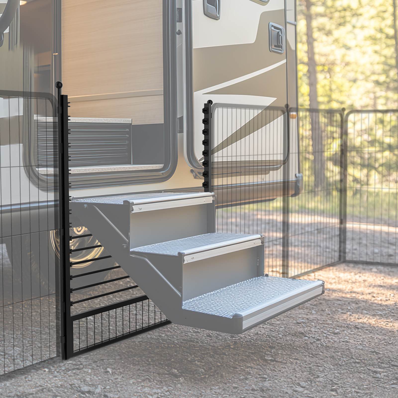 Non-Slip RV Step Grid with Dog Barrier - Heavy Duty Aluminum Stair Treads for RV Steps & Stairs | Perfect for Camping, Travel & Pet Safety
