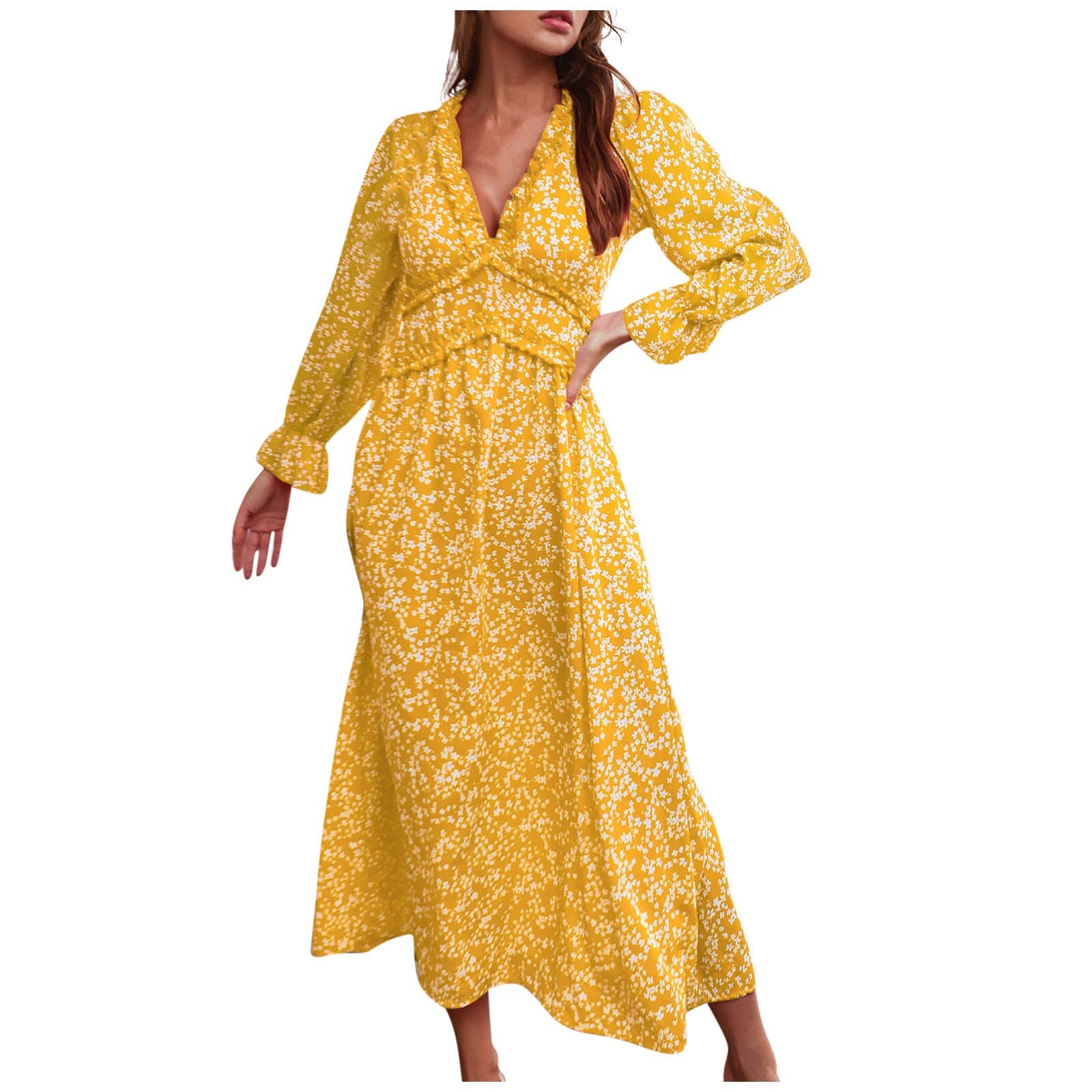 Women's Summer Floral Print High Waist V-Neck Mini Dress with 3/4 Sleeves - Casual Beach Wear, Vacation Outfit, Party Dress for Outdoor Activities