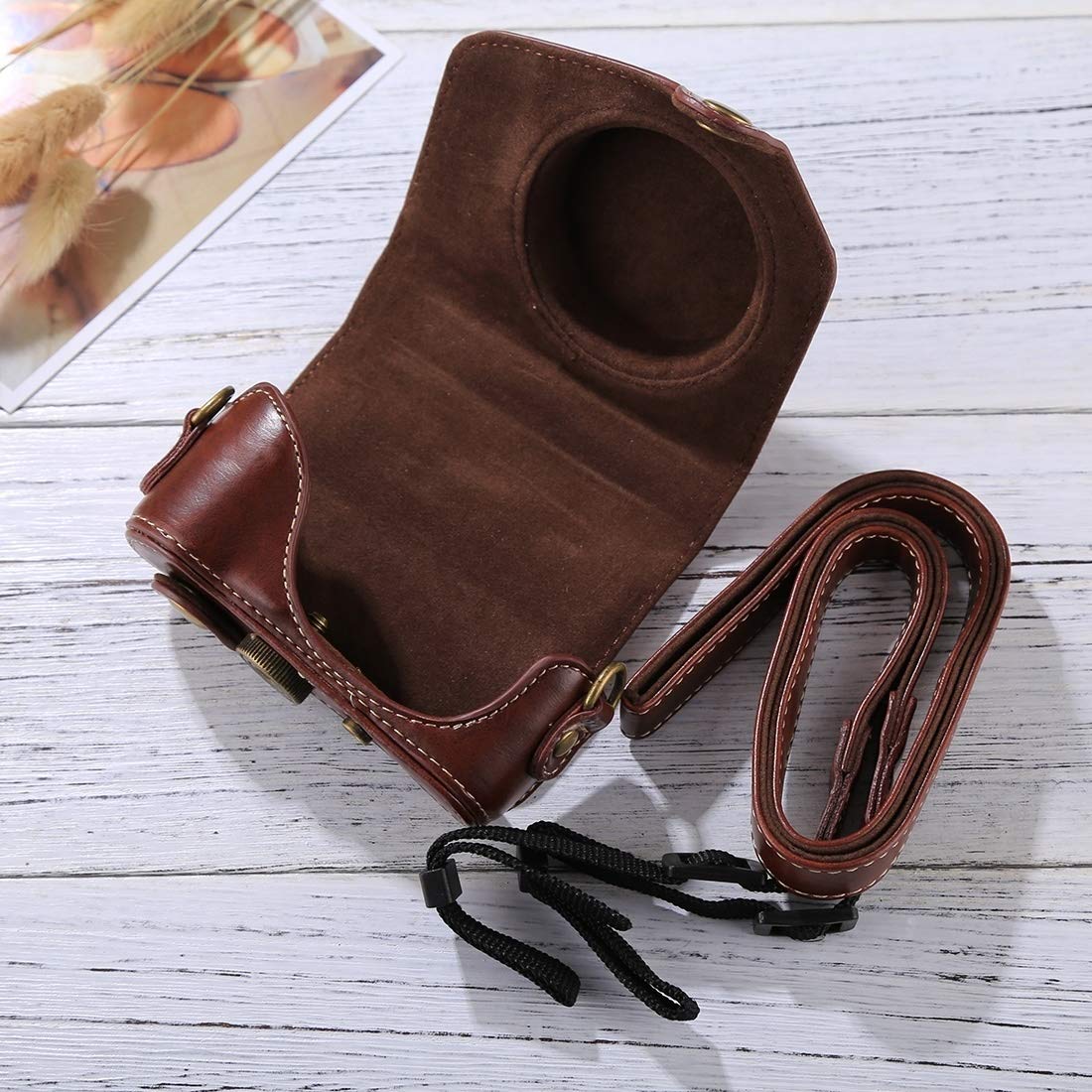 **PU Leather Camera Case Bag with Strap for Canon PowerShot G7 X Mark II - Black & Coffee - Durable Protection for Travel & Outdoor Photography**