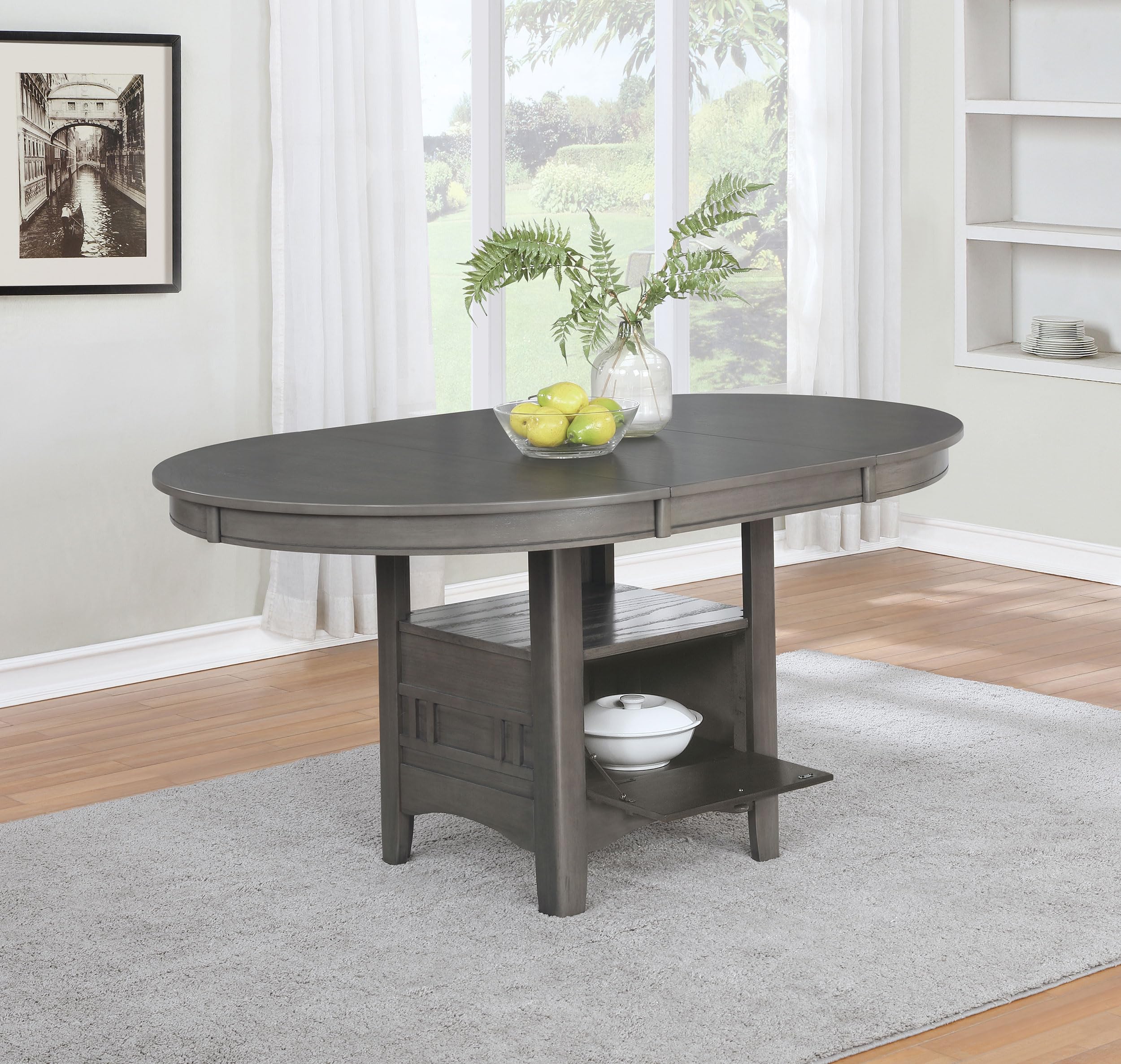 LAVON Storage Dining Table by Coaster Furniture - Medium Grey Finish, 108211 - Perfect for Small Spaces, Apartments & Modern Dining Rooms