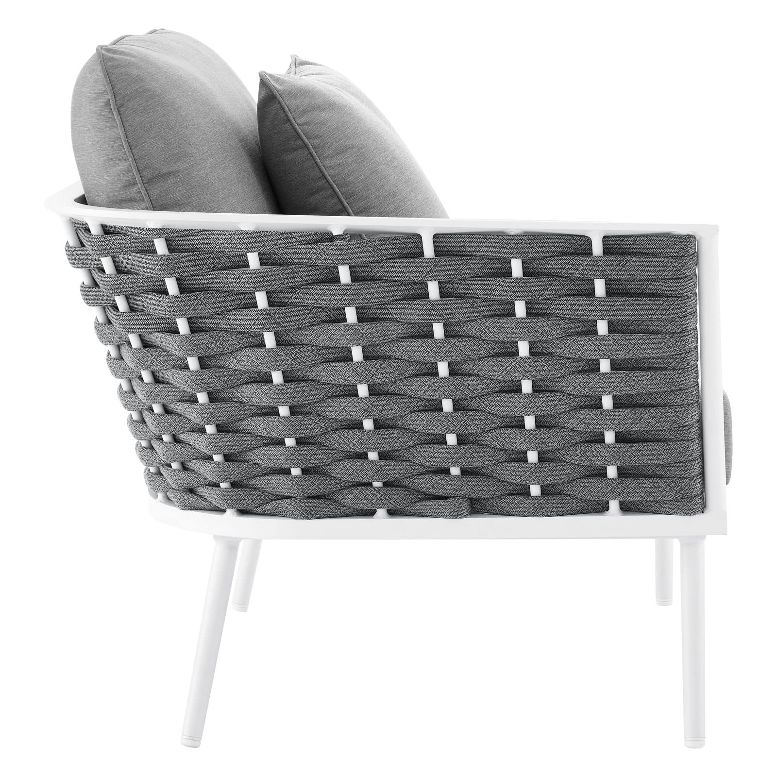 Modway Stance Outdoor Patio Woven Rope Aluminum Small Sectional Sofa Set - White & Gray - Perfect for Backyard, Poolside & Garden Relaxation