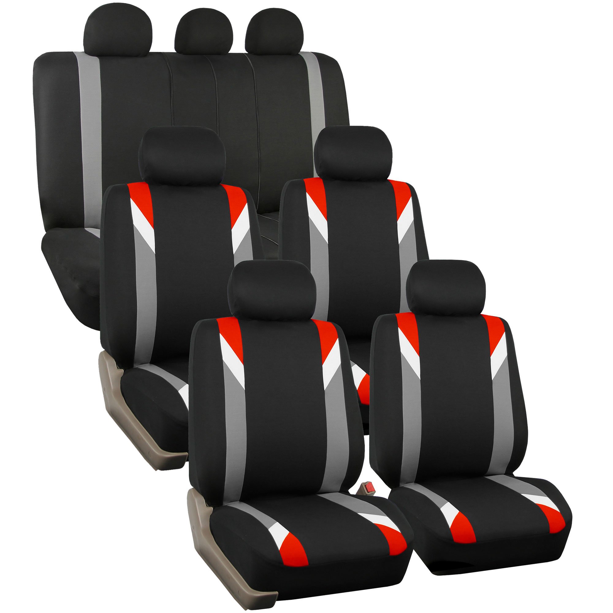Premium FH Group 3-Row Universal Car Seat Covers Set - Modern Red Design with Airbag Compatibility & Split Rear Seats | Perfect Fit for Cars, Trucks & SUVs | Durable Interior Accessories for Daily Commute, Road Trips & Family Protection