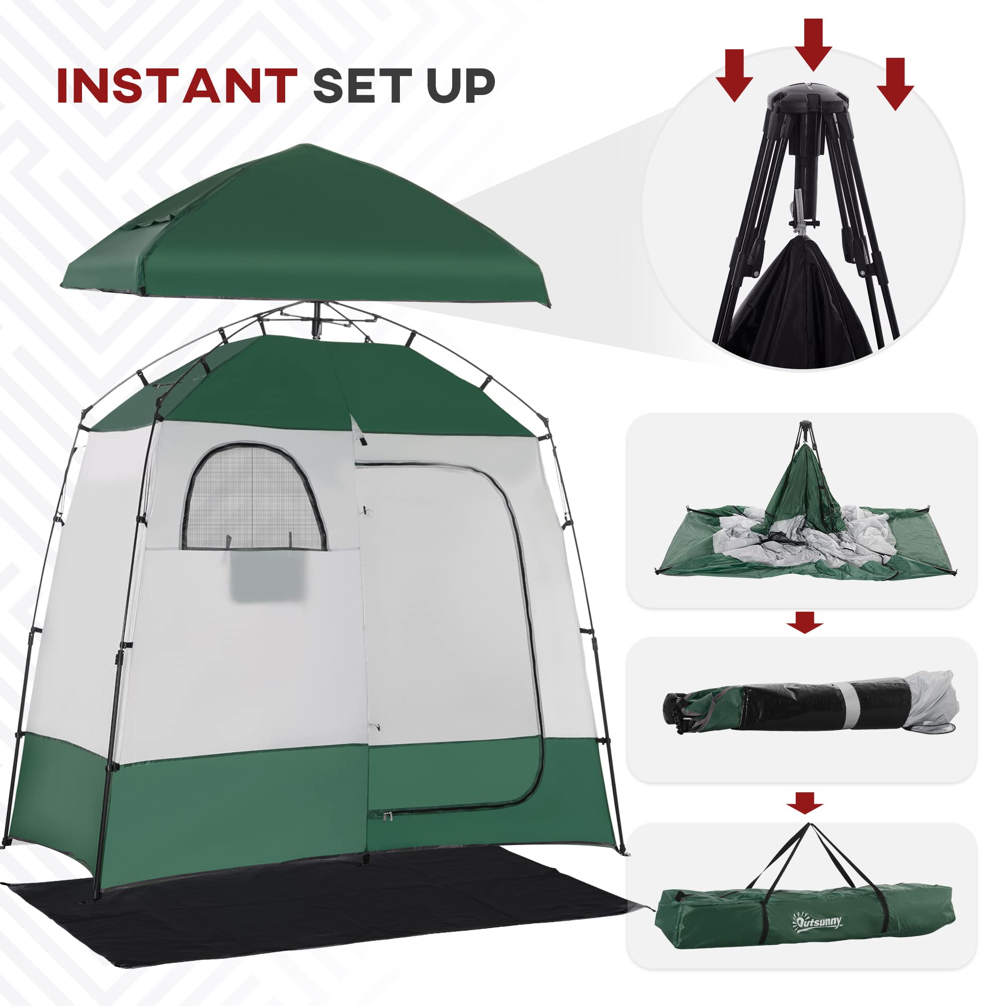 Outsunny Pop Up Shower Tent - 2 Room Portable Privacy Shelter for Camping, Beach, Outdoor Shower & Changing Room w/ Shower Bag, Floor Mat & Carrying Case | Perfect for RV Trips, Backpacking & Beach Days