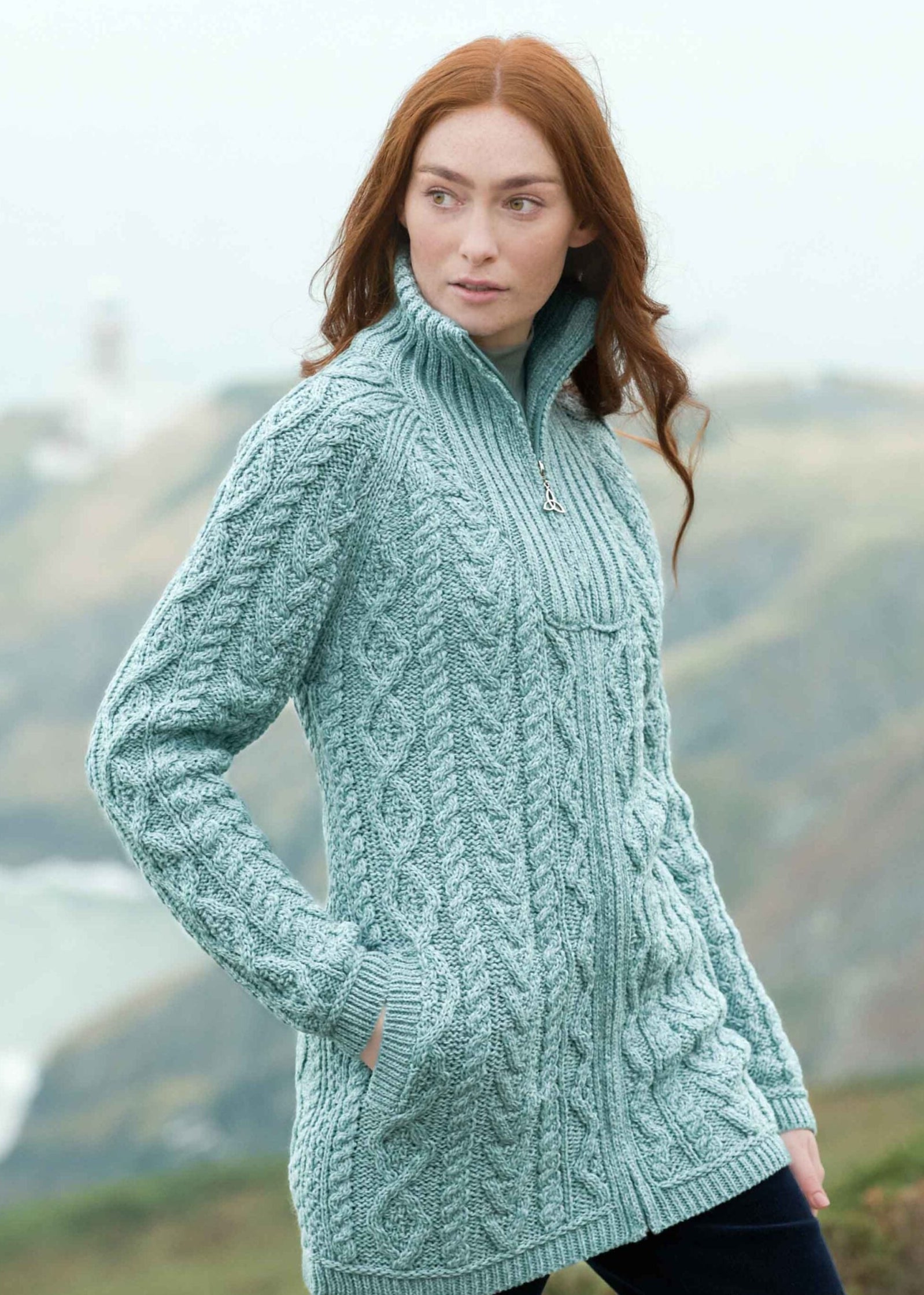 Aran Troyer Women's Mermaid Neck Zip Coat - Stylish Winter Jacket for Outdoor Activities & Casual Wear
