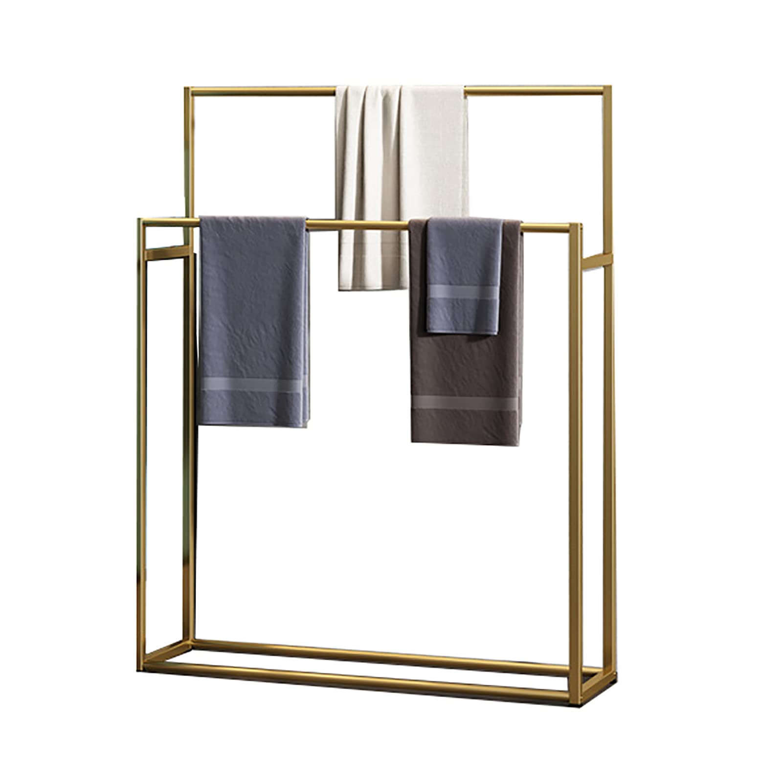 2-Tier Freestanding Metal Towel Rack Stand - Gold Bathroom Towel Holder Organizer (28 Inch/70cm) - Rust-Resistant & Sturdy Design for Hand Towels & Bath Accessories - Perfect for Small Bathrooms, Laundry Rooms & Spa Areas