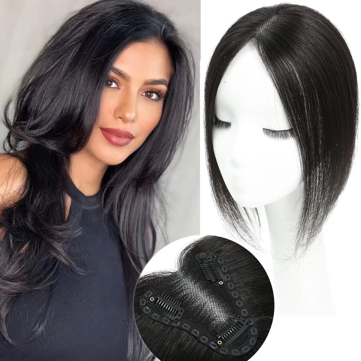 Premium 12 Inch Real Human Hair Toppers for Women - No Bangs, 100% Remy Hair with Lace Base | Natural-Looking Hair Thickening Solution for Thinning Hair, Daily Wear & Special Occasions