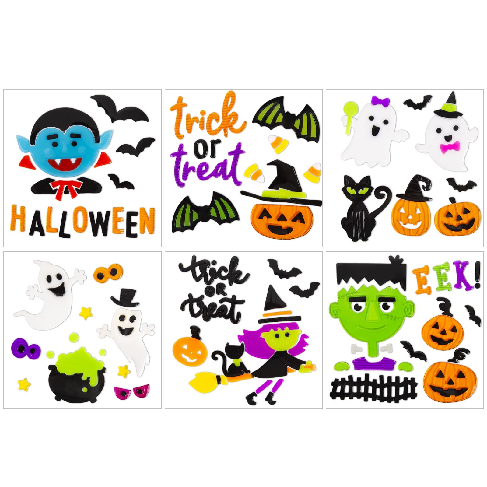 Halloween Window Clings Gel Stickers - Vampire, Zombie, Witch, Ghost, Black Cat & Bat Decor for Home Party, Glass & Window Decoration - Perfect for Halloween Party, Haunted House & Spooky Home Decor