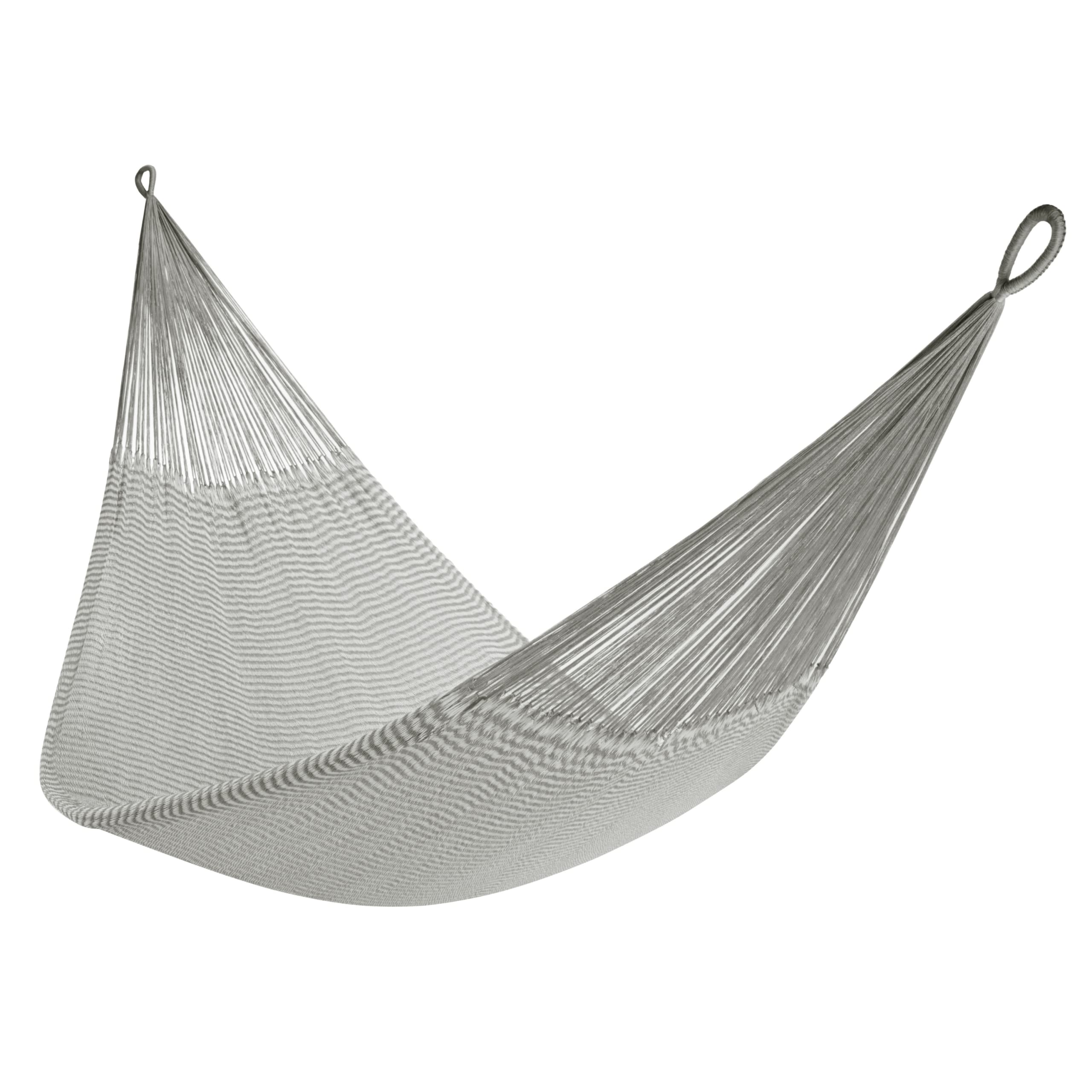 Premium Handwoven Double Hammock by Yellow Leaf - 400lb Capacity, Weatherproof & Ultra Soft for 1-2 People - Easy to Hang Indoor/Outdoor - Perfect for Backyard, Beach, Camping & Patio Relaxation - Artisan Crafted Stripe Grey & White Design