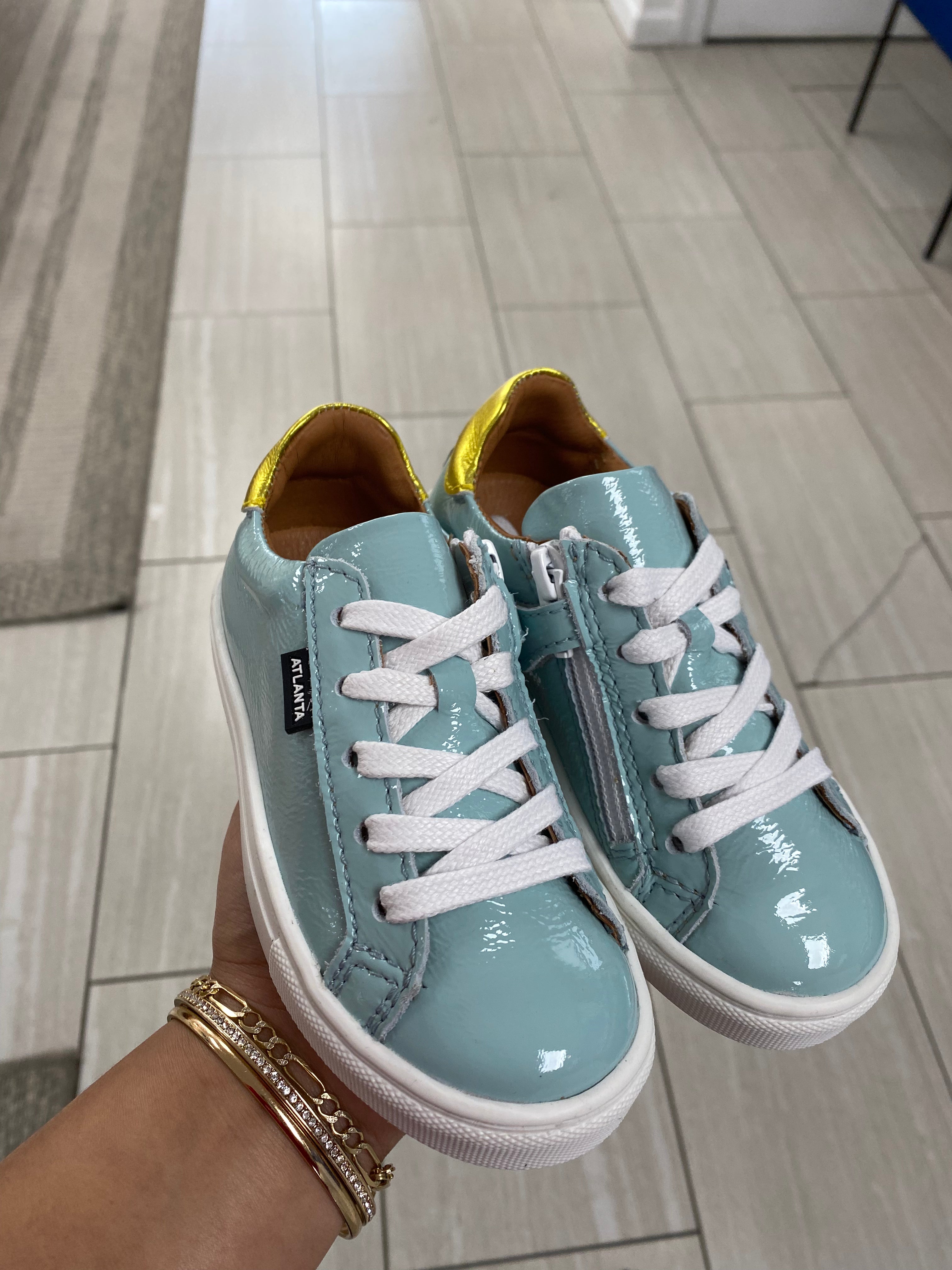 **Atlanta Aqua Patent Leather Moccasin Sneakers with Zipper - Stylish & Comfortable Casual Shoes for Women, Perfect for Walking, Work & Everyday Wear**