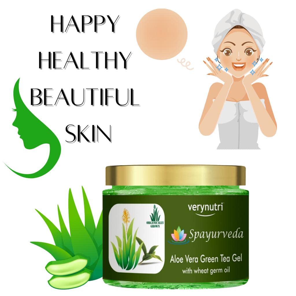 Verynutri Aloe Vera Skin Gel with Green Tea & Wheat Germ Oil - 200g x 2 Pack - Paraben Free, Sulfate Free - Soothing Moisturizer for Sunburn, Dry Skin & After Shave Care