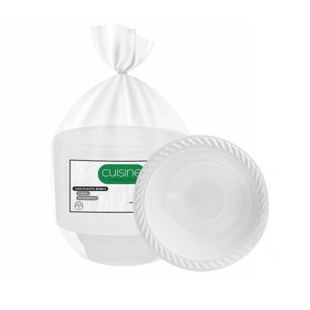 12 oz. White Round Plastic Soup Bowls - 50 Pack, Disposable Microwave Safe Food Containers for Ramen, Cereal, Salad & Meal Prep | BPA-Free, Eco-Friendly, Bulk Party Supplies