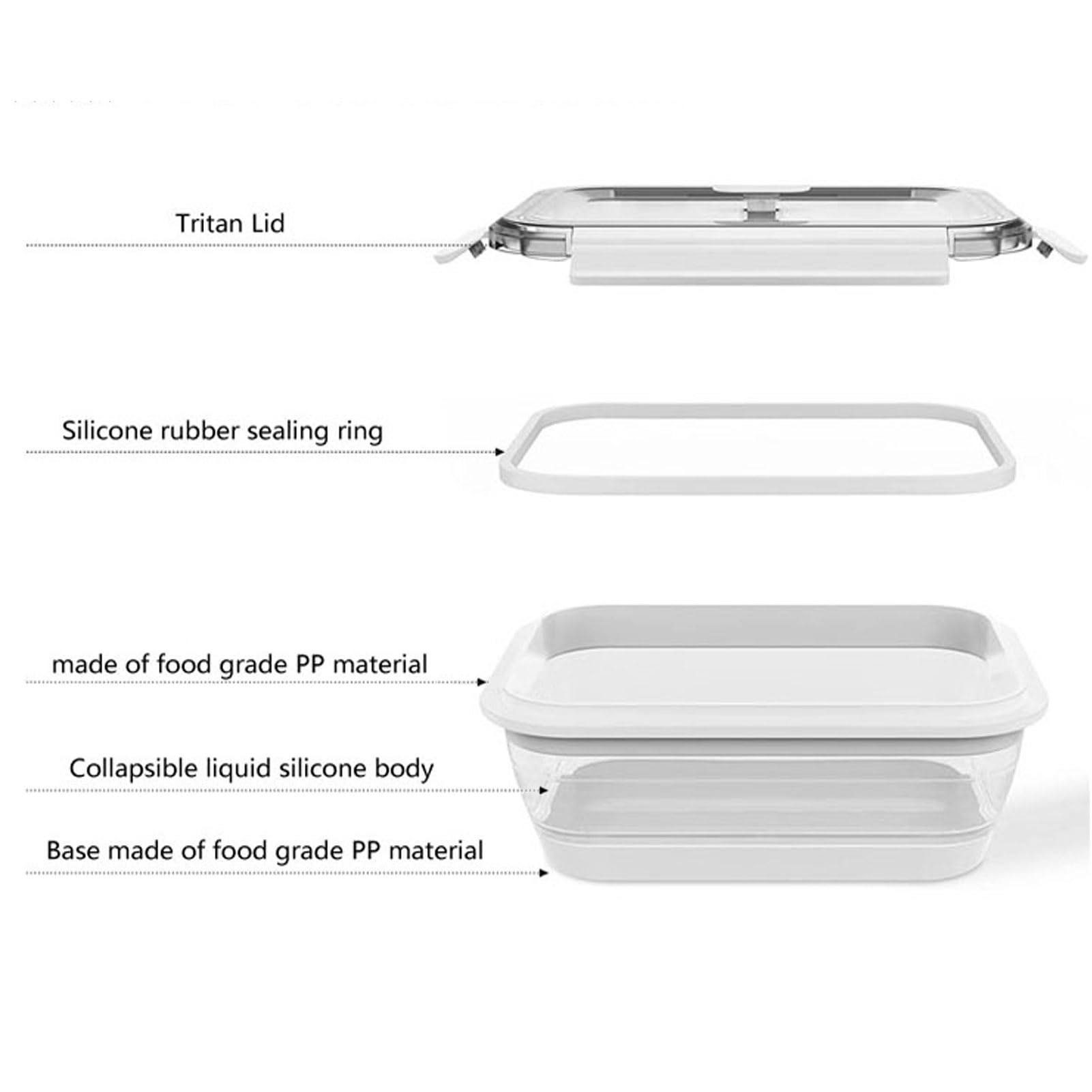 Collapsible Food Storage Containers with Lids - 4-Piece Set, BPA Free, Microwave, Freezer & Dishwasher Safe, Leakproof Rectangular Containers for Meal Prep, Leftovers & On-the-Go Lunches