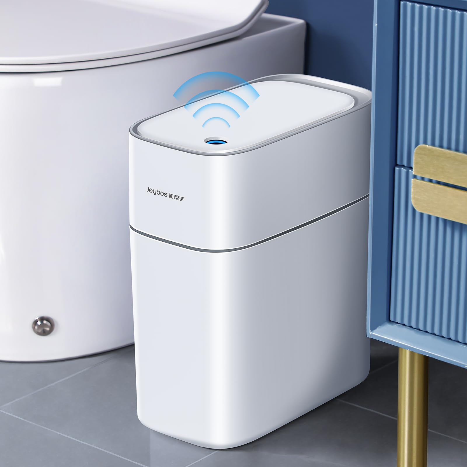 MOPUP 3.5 Gallon Touchless Bathroom Trash Can - Waterproof Motion Sensor Garbage Bin for Bedroom, Office, Kitchen & Living Room | Slim Plastic Narrow Design | Dogproof Small Trash Can (White) - Perfect for Modern Homes, Apartments & Pet-Friendly Spaces