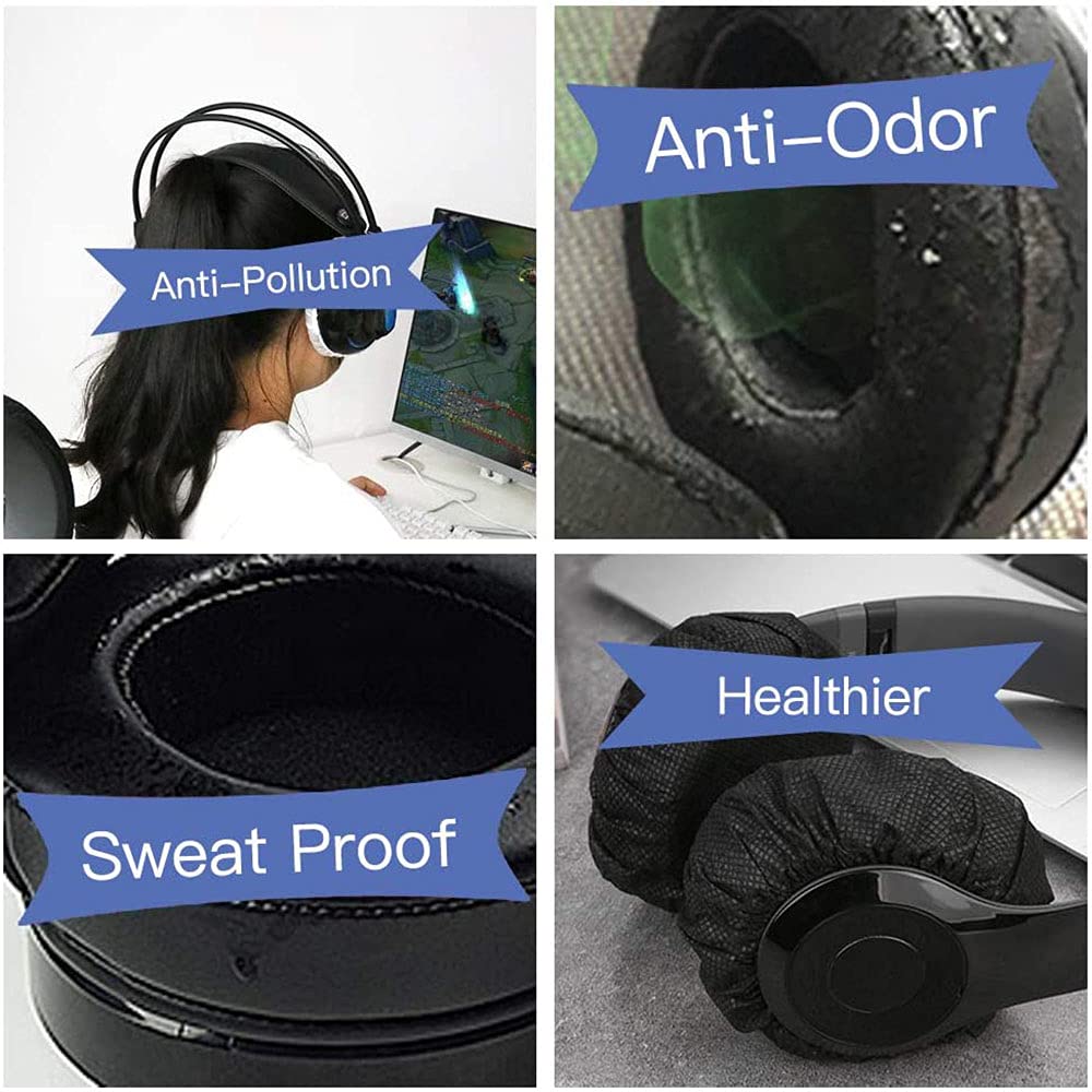 100-Piece Non-Woven Stretchable Earbud Covers & Ear Pad Protectors - Universal Fit for Most Earphones & Gaming Headsets (Black) - Hygienic Protection for Workouts, Travel & Daily Use