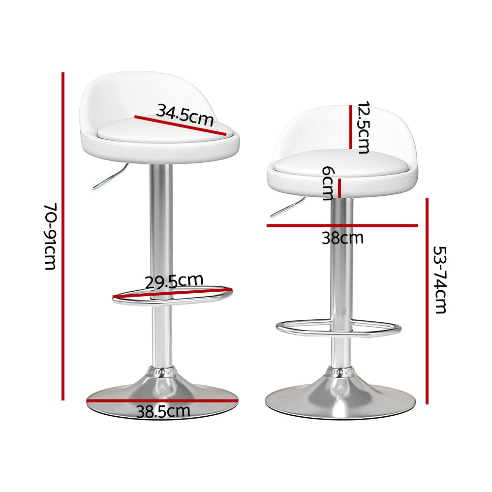 Artiss 4-Piece Bar Stools Set - PU Leather Upholstered, Adjustable Height Gas Lift Barstools, White - Perfect for Kitchen Island, Breakfast Bar & Home Decor