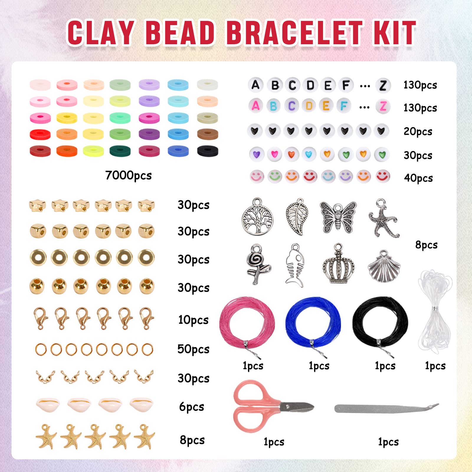 QUEFE 7580pcs 56 Colors Polymer Clay Beads Bracelet Making Kit with Letter Beads & Charms - DIY Jewelry Craft Kit for Kids, Teens & Adults - Perfect for Birthday Gifts, Party Favors & Creative Projects