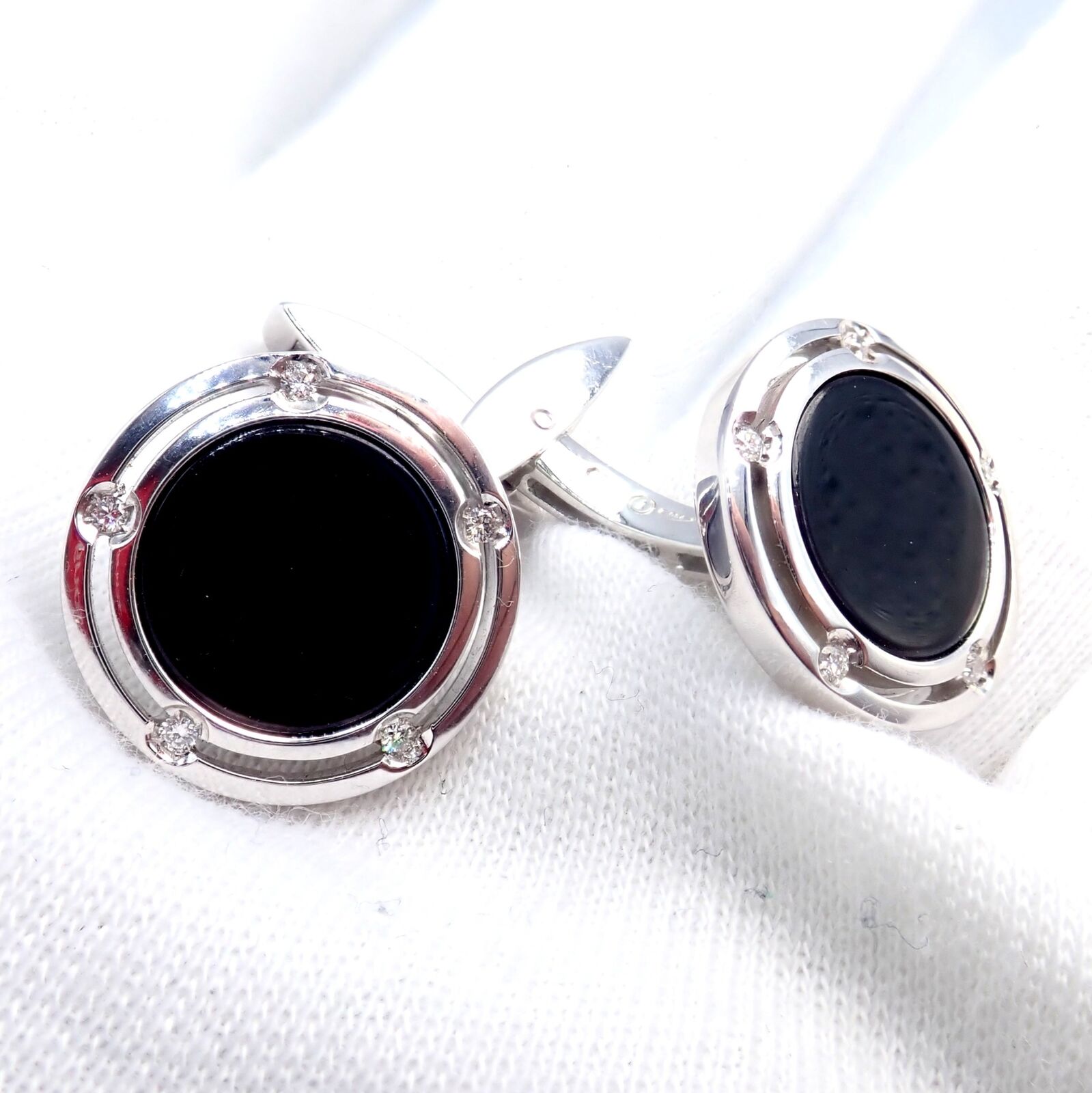 Authentic Damiani Brad Pitt 18k White Gold Diamond Black Onyx Cufflinks for Men - Luxury Gift for Weddings, Business & Formal Events