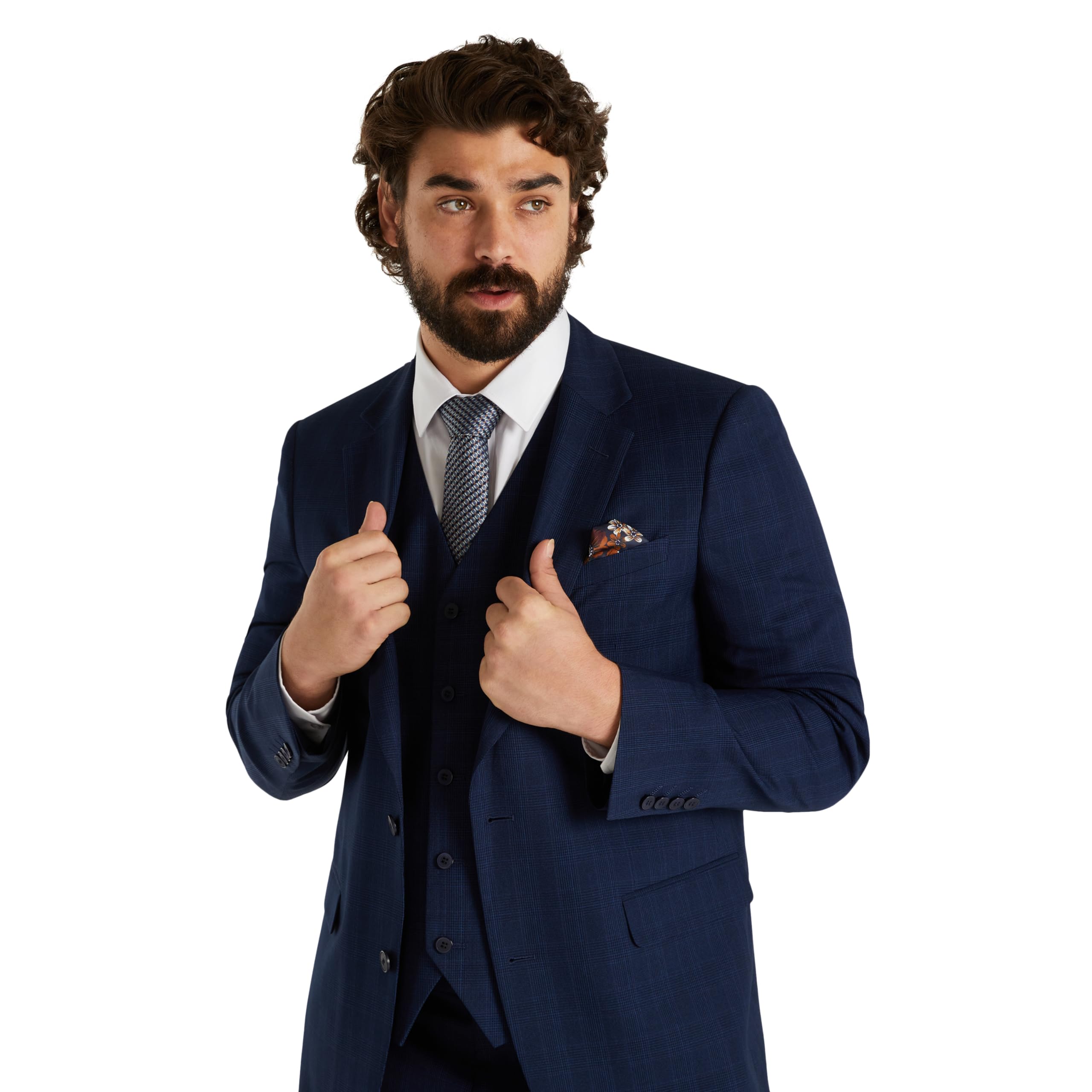Johnny Bigg Saylor Men's Check Suit Jacket - Navy Notch Lapel Blazer | Formal & Business Attire for Weddings, Office & Special Events