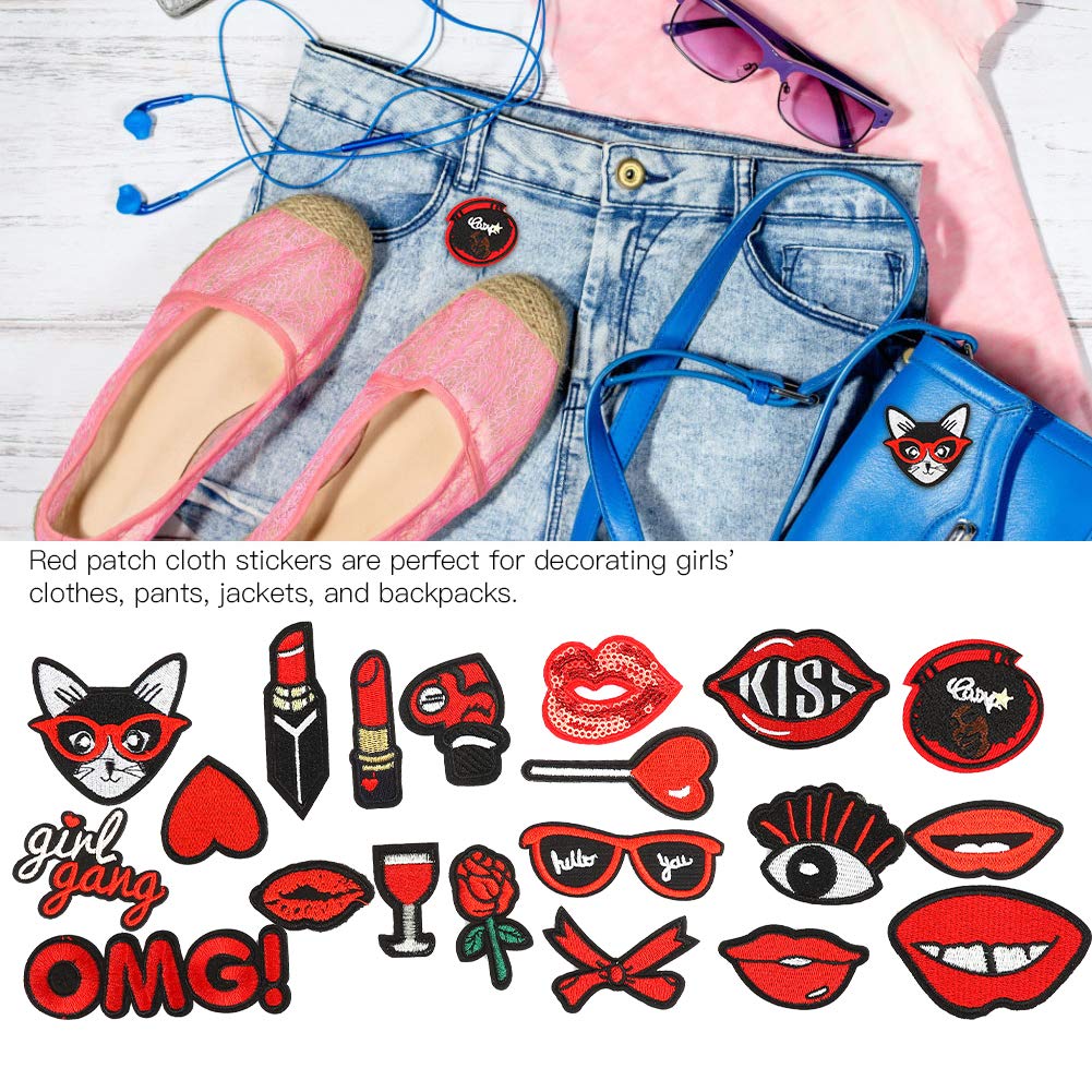 20pcs Lip Pattern Embroidery Patches - Iron On & Sew On DIY Badges for Jackets, Shirts, Hats - Perfect for Clothing Repair, Fashion DIY Crafts & Costume Accessories (Great for Parties, Cosplay & Personal Style Customization)