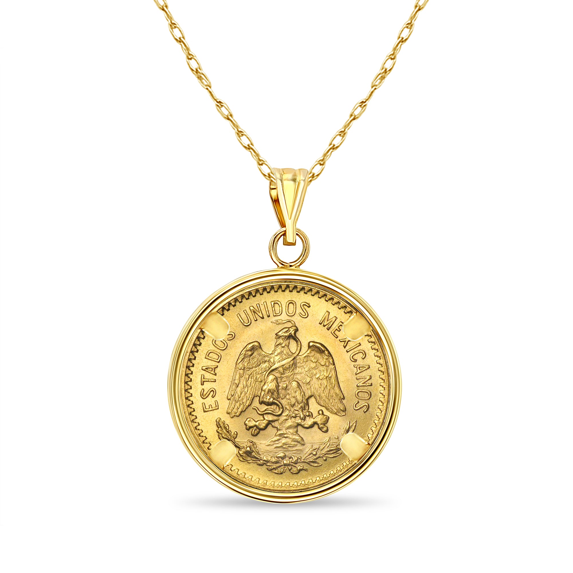14k Yellow Gold Diez Pesos Coin Necklace with Polished Bezel - Perfect for Gift Giving, Special Occasions & Everyday Elegance