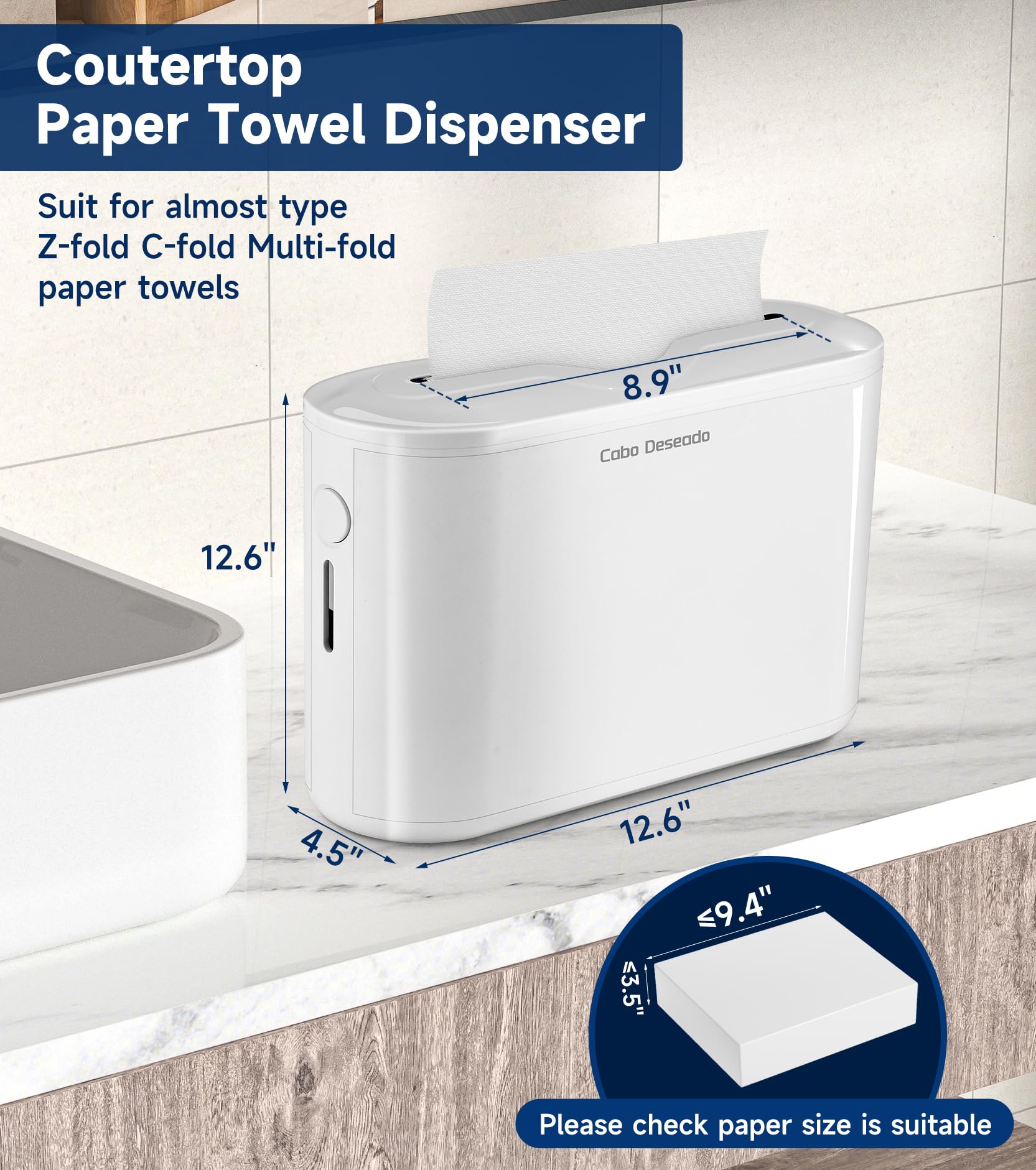 Commercial Countertop Paper Towel Dispenser - Multifold/Trifold/C-Fold Hand Towel Holder for Kitchen, Bathroom, Hotel & Office Use | 200-Sheet Capacity with Refill Reminder | Ideal for Restaurants, Hospitals & Public Restrooms