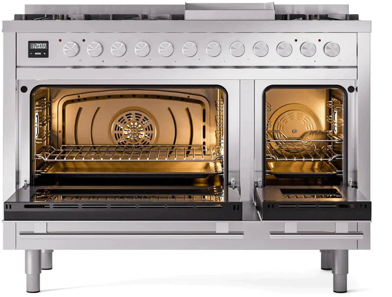 ILVE 48 Inch Professional Plus II Freestanding Dual Fuel Range with 8 Sealed Burners - UP48FWMP - Perfect for Home Chefs & Commercial Kitchens