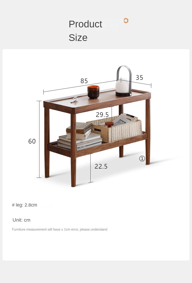 Solid Black Walnut Wood Side Table with Double Layer Storage Shelf - Nightstand, Living Room Accent Table, Bedroom End Table for Home Decor