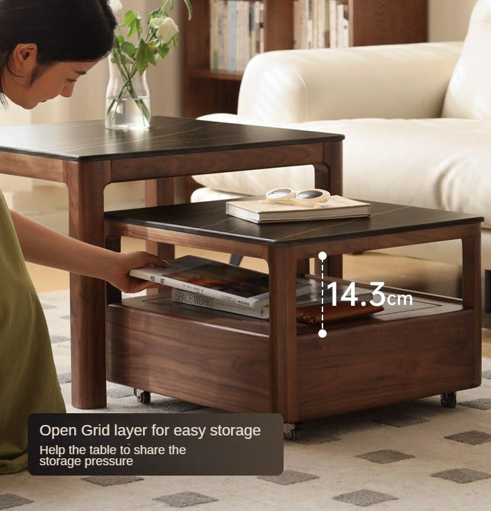 Modern Black Walnut Solid Wood TV Stand with Slate Top - Perfect for Living Room, Home Theater & Entertainment Center Storage