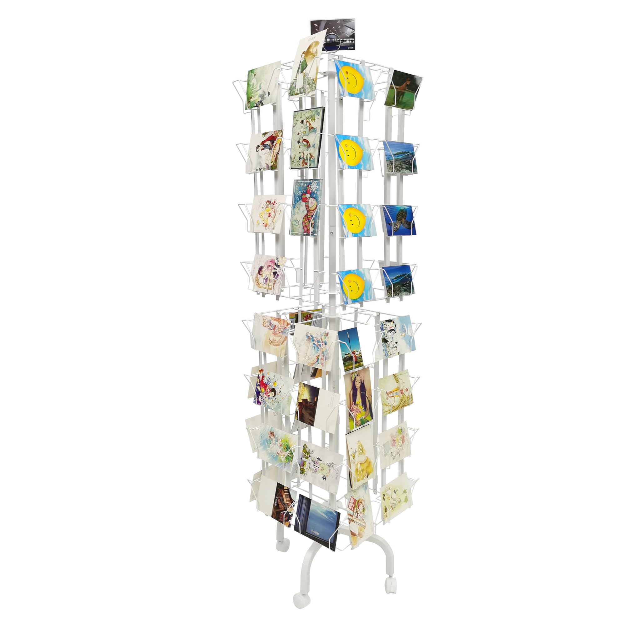64-Pocket Adjustable Spinning Display Rack for Greeting Cards - 5x7, 7x5 Sizes up to 9.3